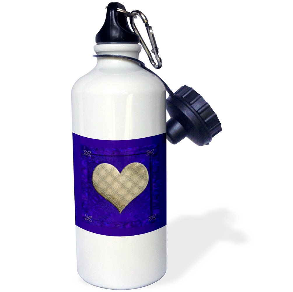 3D Rose Gold Heart Purple Sports Water Bottle - 21 oz White Insulated Water Bottle for Gym, Running, Hiking & Outdoor Activities