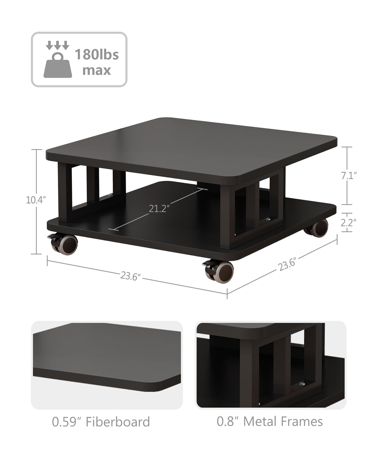 2-Tier Mobile Printer Stand with Wheels - 23.6
