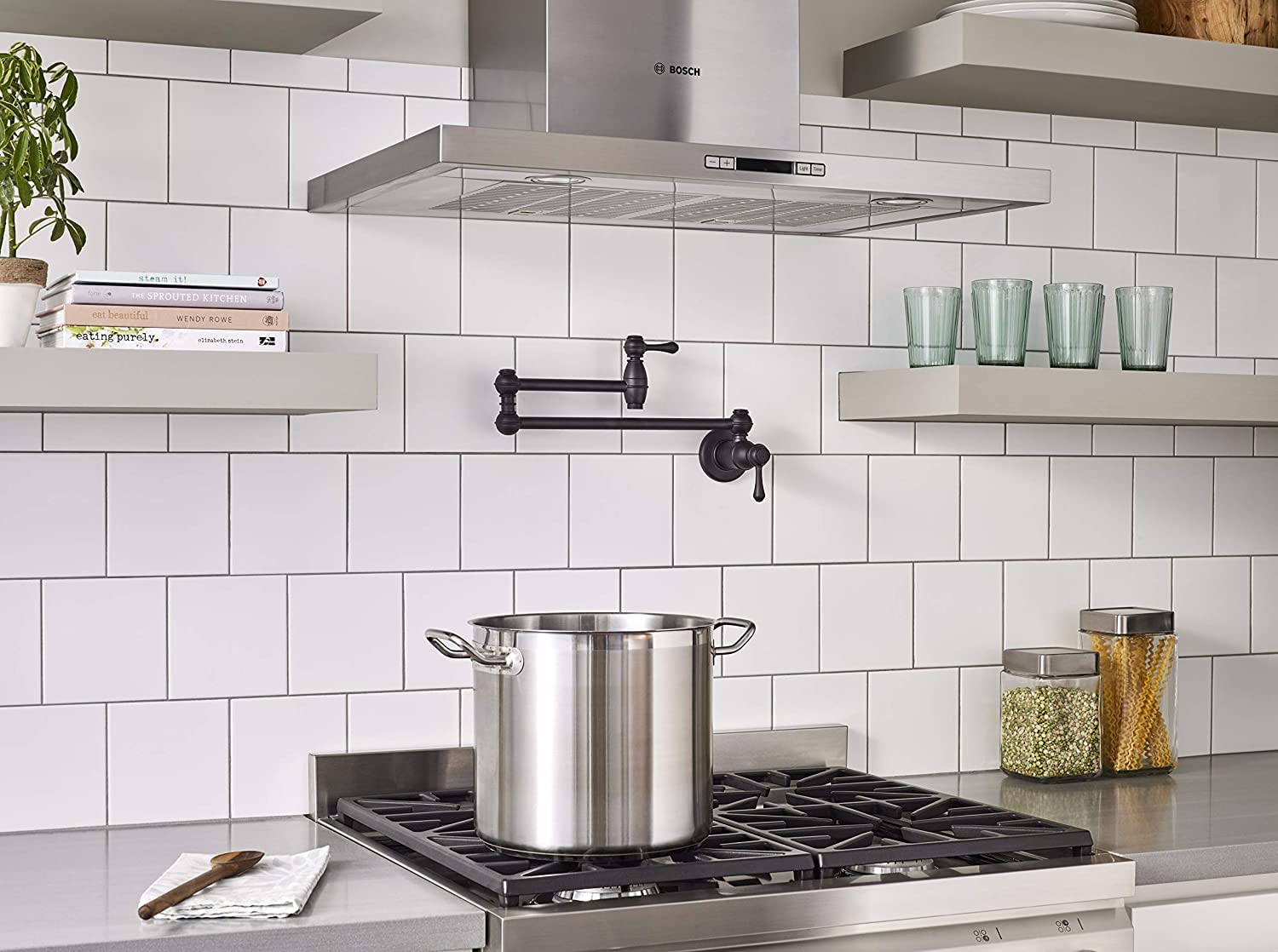 Danze D205057SS Opulence Wall Mount Pot Filler in Stainless Steel - Perfect for Kitchen Sink & Stove Water Faucet Installation