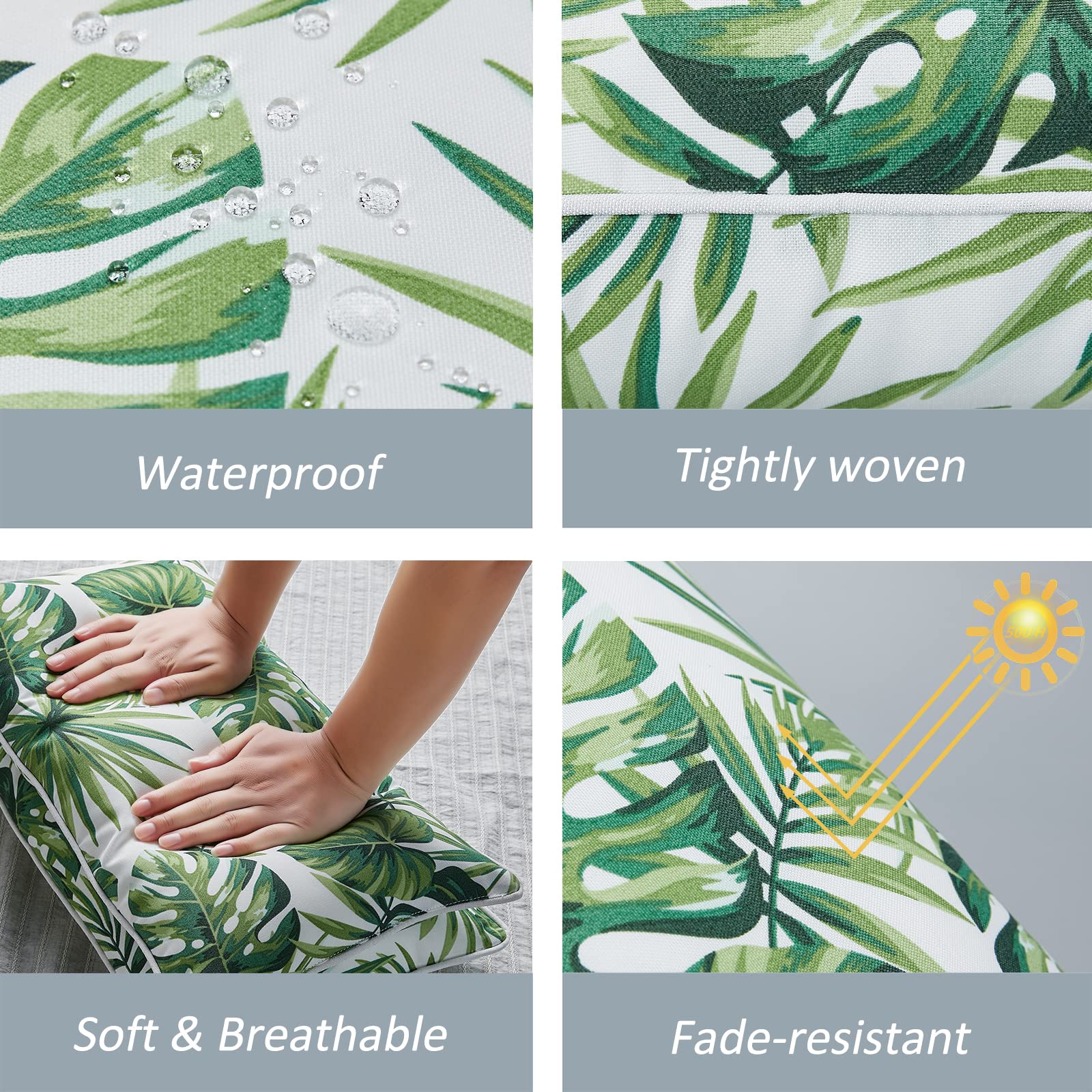 Waterproof Outdoor Lumbar Pillows Set of 2 - 12×20 Inch Decorative Patio Cushions with Inserts - Perfect for Garden Furniture, Poolside Lounging & Backyard Decor