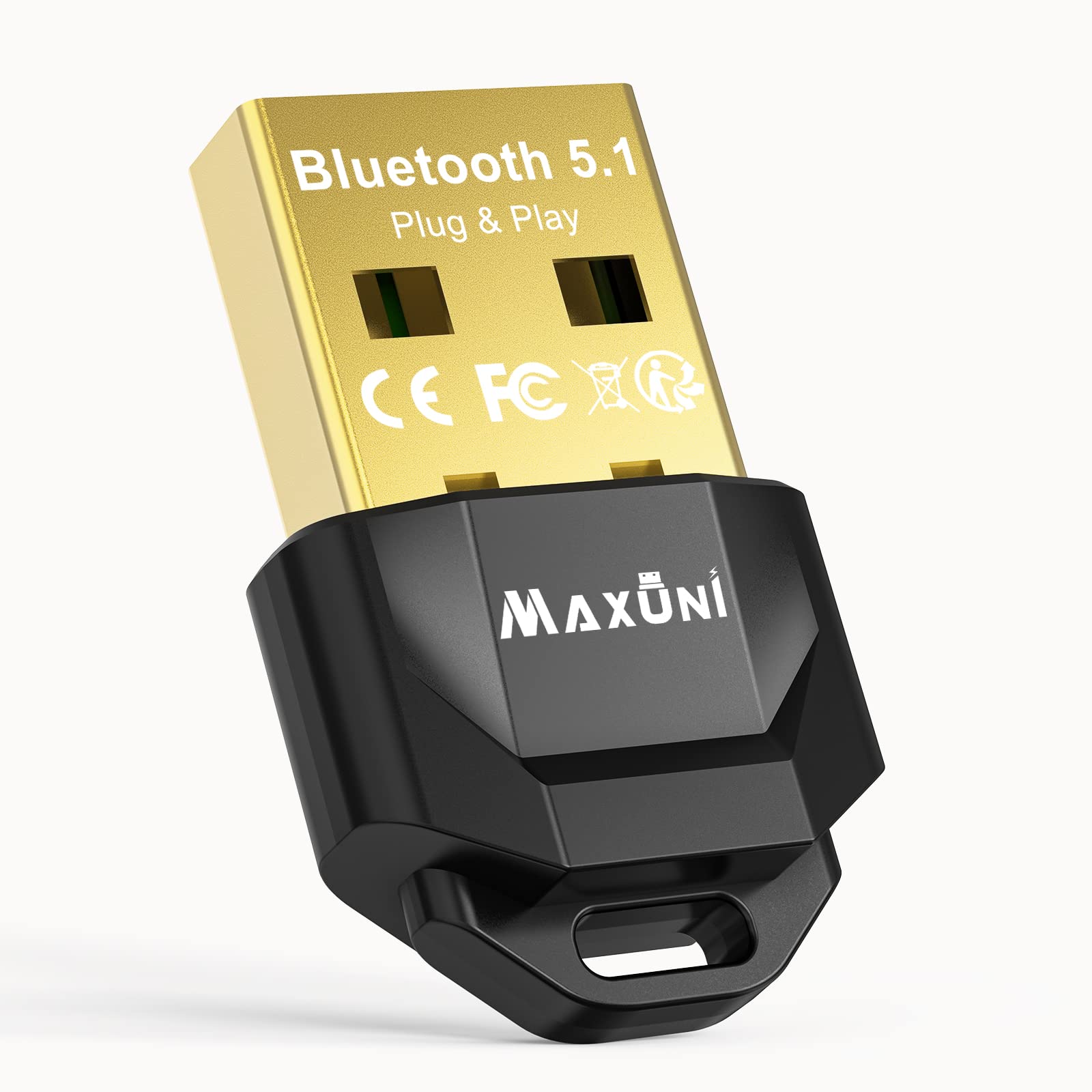 Maxuni USB Bluetooth 5.1 Adapter for PC, Laptop, Desktop - Low Latency Wireless Dongle for Keyboard, Mouse, Headphones | Windows 10/11 Plug & Play | Home Office, Gaming, Streaming Accessory