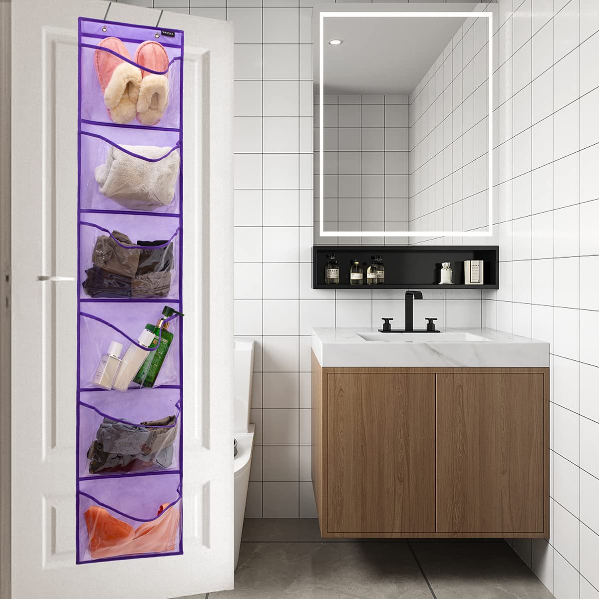 Extra Large Over The Door Shoe Organizer with 6 Pockets - Purple Hanging Shoe Storage for Closet & Narrow Spaces | Perfect for Bedrooms, Dorms & Entryways