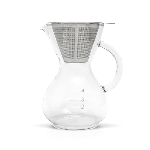 Yama Coffee Drip Pot with Glass Handle & Filter Cone - 20oz Pour Over Coffee Maker for Home, Office & Camping Use