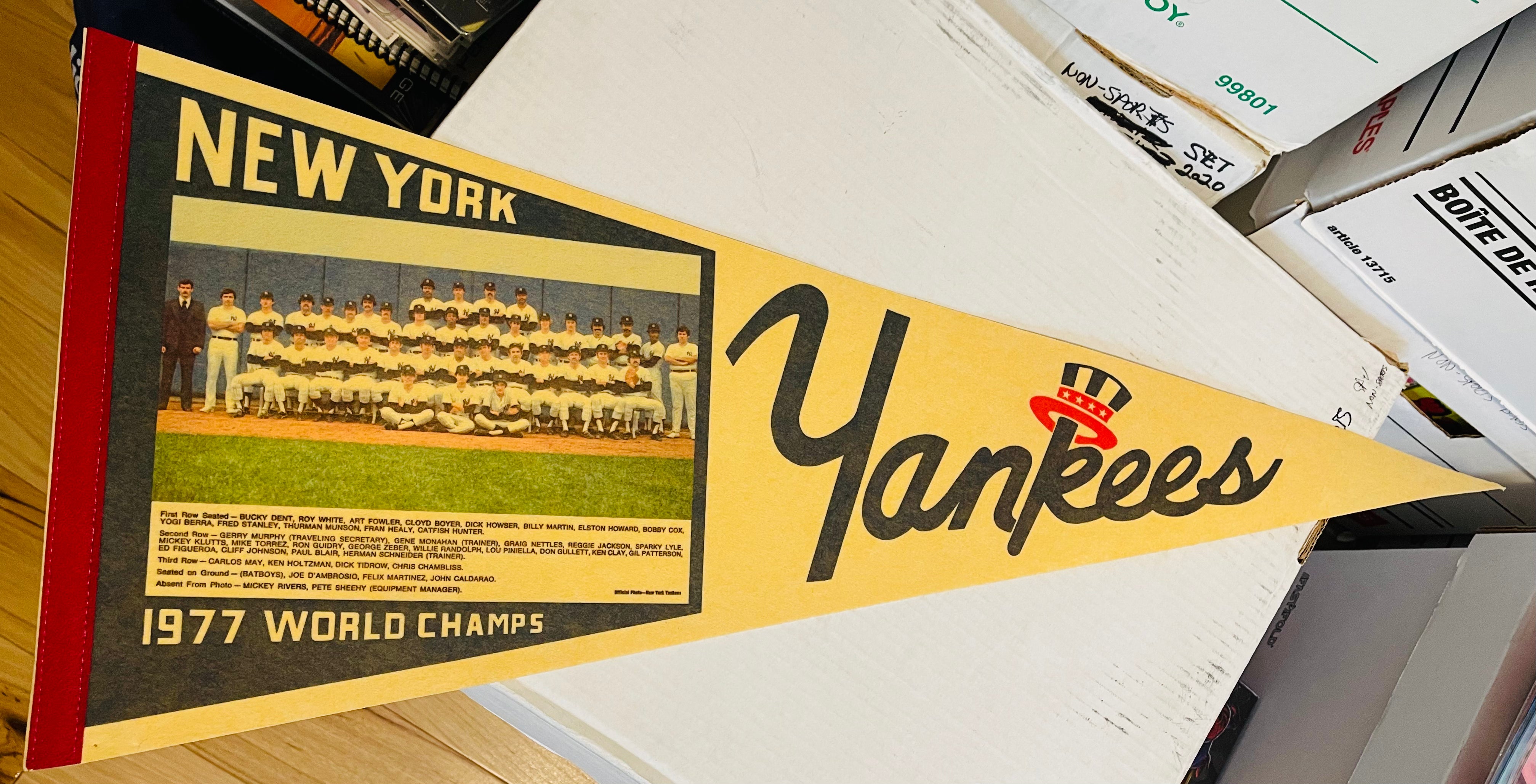 1977 New York Yankees World Series Pennant - Vintage Team Photo Memorabilia for Baseball Fans & Collectors | Perfect for Man Cave, Sports Bar Decor, Yankees Fan Gifts