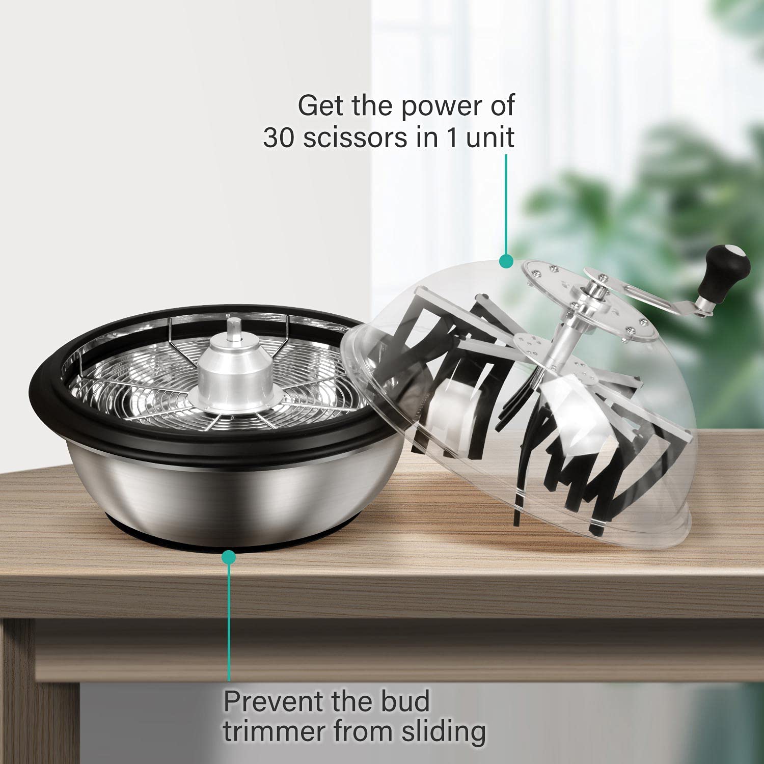 iPower 16-Inch Bud Leaf Bowl Trimmer with Upgraded Gears - Twisted Spin Cut for Plants & Flowers - Includes 2ft 6-Layer Hanging Herb Drying Rack & 6.5