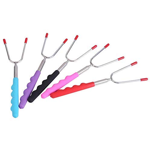 33-Inch Stainless Steel Telescopic Roasting Forks Set of 5 - Extendable Campfire Skewers for Marshmallows, Hot Dogs & Kebabs - Perfect for Backyard BBQs, Camping & Outdoor Cooking
