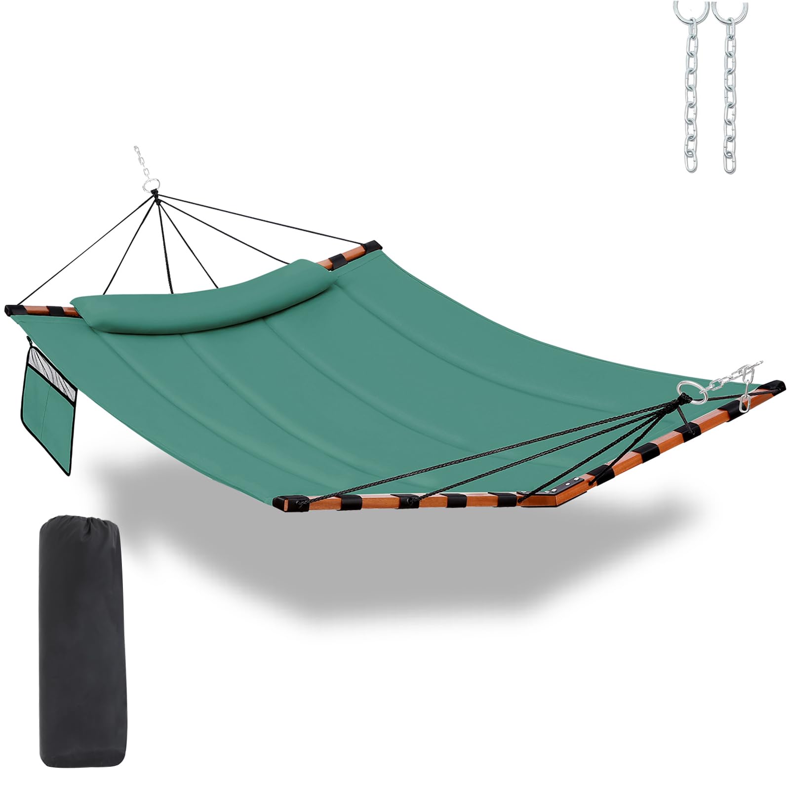 TegerDeger 12FT 2 Person Hammock - 450LB Capacity Heavy Duty Outdoor Hammock with V-Shaped Hardwood Spreader Bar & Durable Nylon Rope - Perfect for Backyard, Garden, Patio, Beach, Camping & Poolside Relaxation - Lake Blue