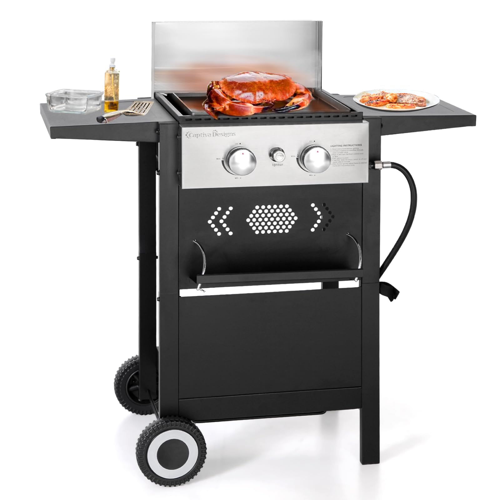 GREEN PARTY 2 Burner Propane Gas Griddle Grill Combo - 20,000 BTU Outdoor Flat Top Grill with Cast Iron Plate - Portable BBQ Grill for Camping, Backyard, Tailgating & Home Cooking - Perfect for Burgers, Pancakes & Family Gatherings