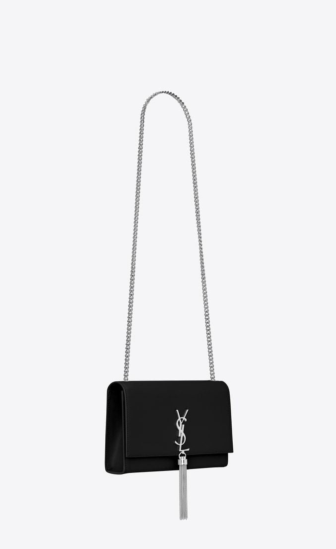 Saint Laurent Classic Small Kate Tassel Chain Black Leather Shoulder Bag - Elegant Evening Clutch for Women's Parties & Date Nights
