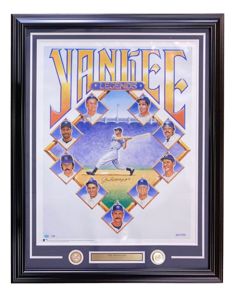 Authentic Joe DiMaggio Autographed 24x32 Framed New York Yankees Poster with PSA COA - Perfect for Baseball Memorabilia Collections & Man Cave Decor