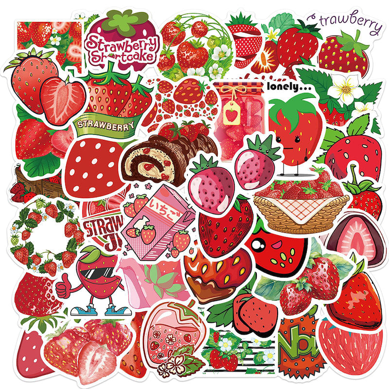 Strawberry Love Sticker Pack - 50 Cute Kawaii Vinyl Decals for Laptops, Water Bottles & Journals - Perfect for DIY Crafts, Scrapbooking & Gift Decorations