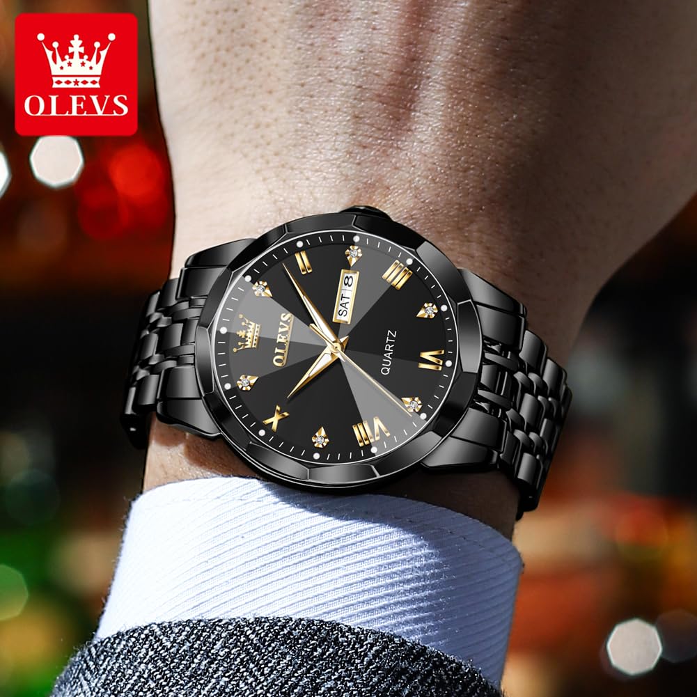 Luxury Men's Watches - OLEVS Stainless Steel Dress & Casual Watch with Date, Waterproof (Silver/Gold/Blue/Black, Diamond/Roman/Arabic Numeral Dial) - Perfect for Business, Formal Events & Everyday Wear