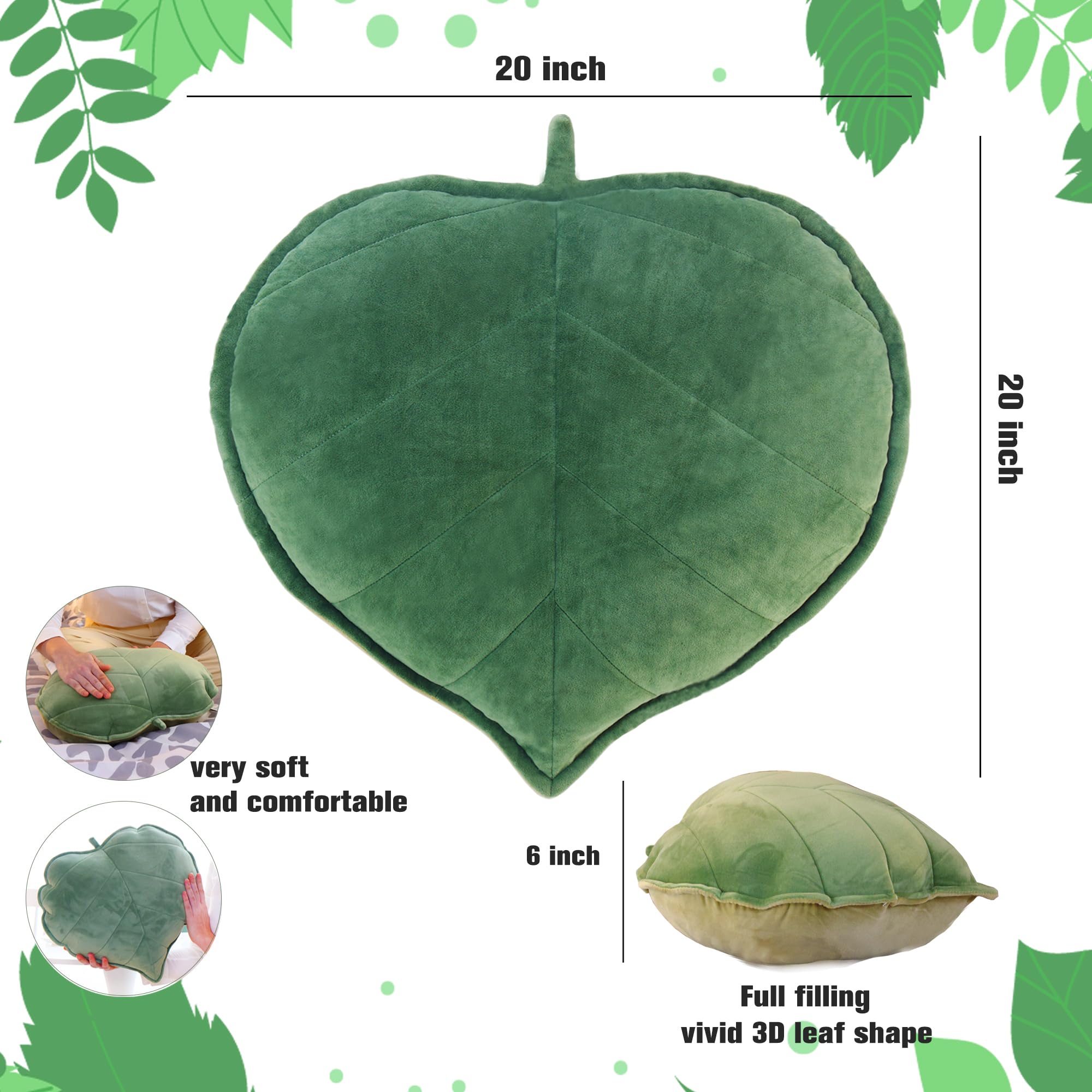 3D Leaf Shaped & Succulent Throw Pillows - Green Aesthetic Decorative Cushions for Bed, Sofa & Home Decor (Pack of 2) | Perfect for Living Room, Bedroom & Nursery Plant-Themed Decor