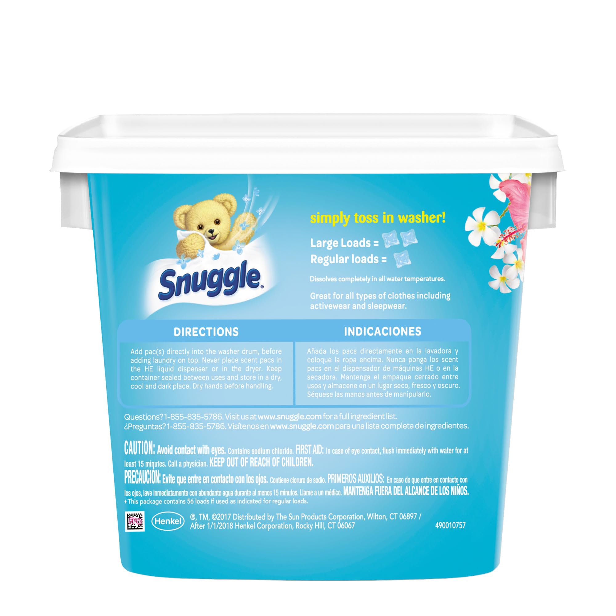 Snuggle Exhilarations Laundry Scent Booster Pacs - Island Hibiscus & Rainflower (56 Count) | Fresh Long-Lasting Fragrance for Clothes | Perfect for Laundry, Bedding & Towels