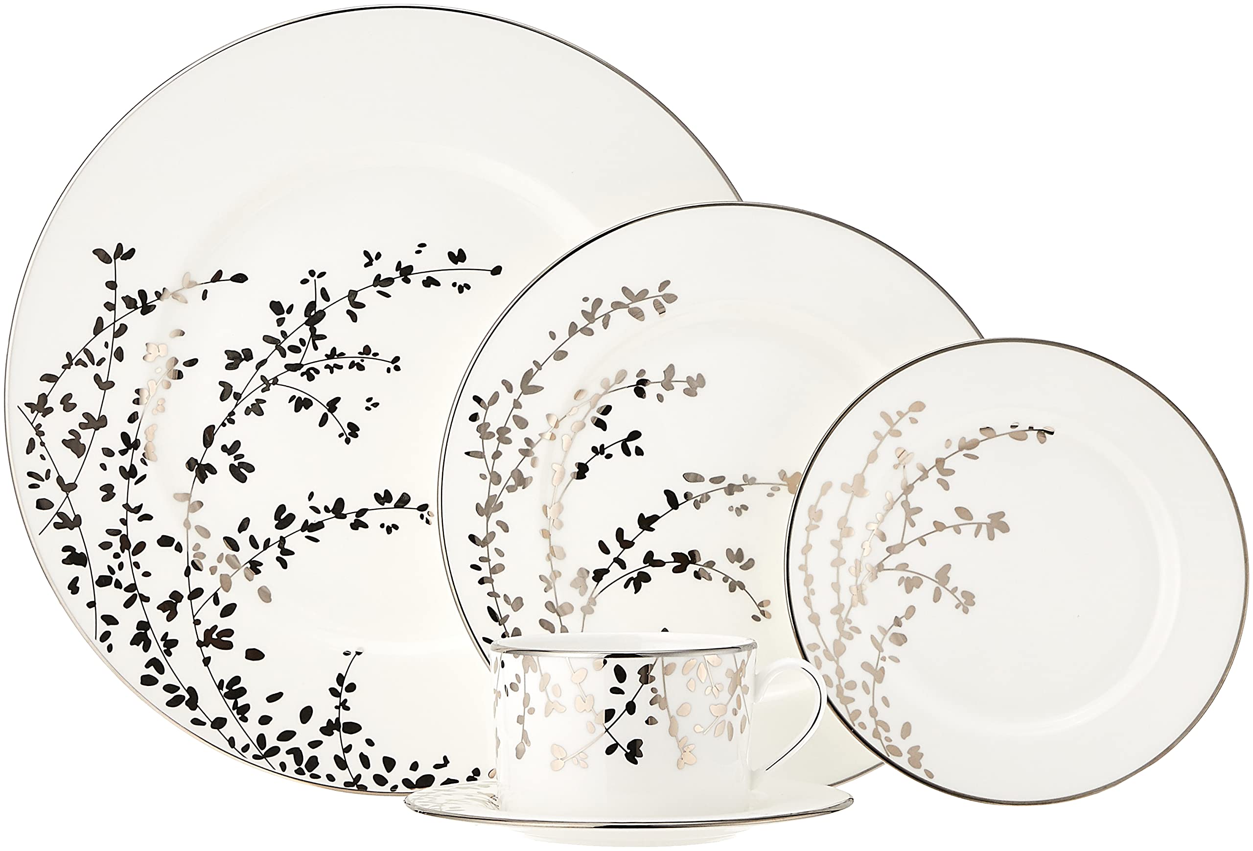 Kate Spade Gardner Street Platinum 20-Piece Dinnerware Set - White Porcelain Tableware for 4 People (18.65 LB) - Elegant Dinner Plates, Salad Plates, Bowls & Mugs - Perfect for Formal Dining, Wedding Registry & Holiday Entertaining