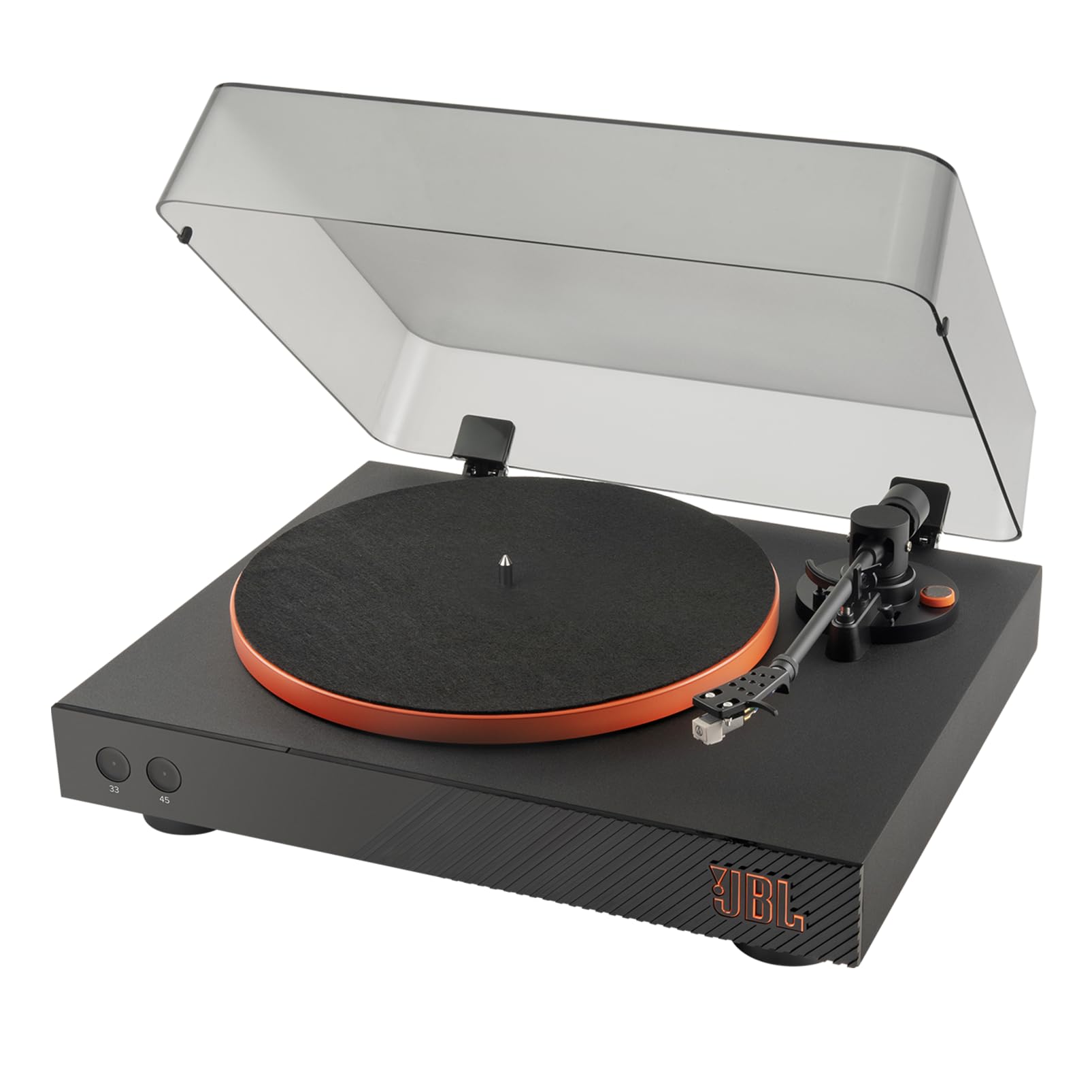 JBL Spinner BT High-Quality Bluetooth AptX-HD Turntable with Built-in Speakers - Wireless Vinyl Record Player for Home, Office & DJ Use (Black/Orange) - Perfect for Audiophiles, Music Lovers & Vintage Enthusiasts