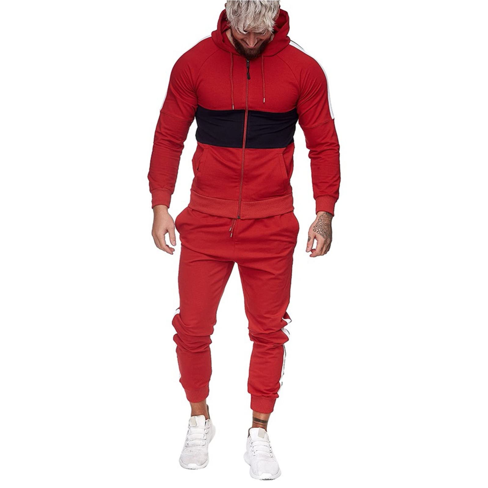 Blandoom Men's 2-Piece Tracksuit Set - Lightweight Running Jogging Outfit with Hooded Jacket & Loose Fit Joggers - Gym Activewear, Lounge Wear & Pilates Clothing for Men | Perfect for Workouts, Casual Wear & Sports Activities