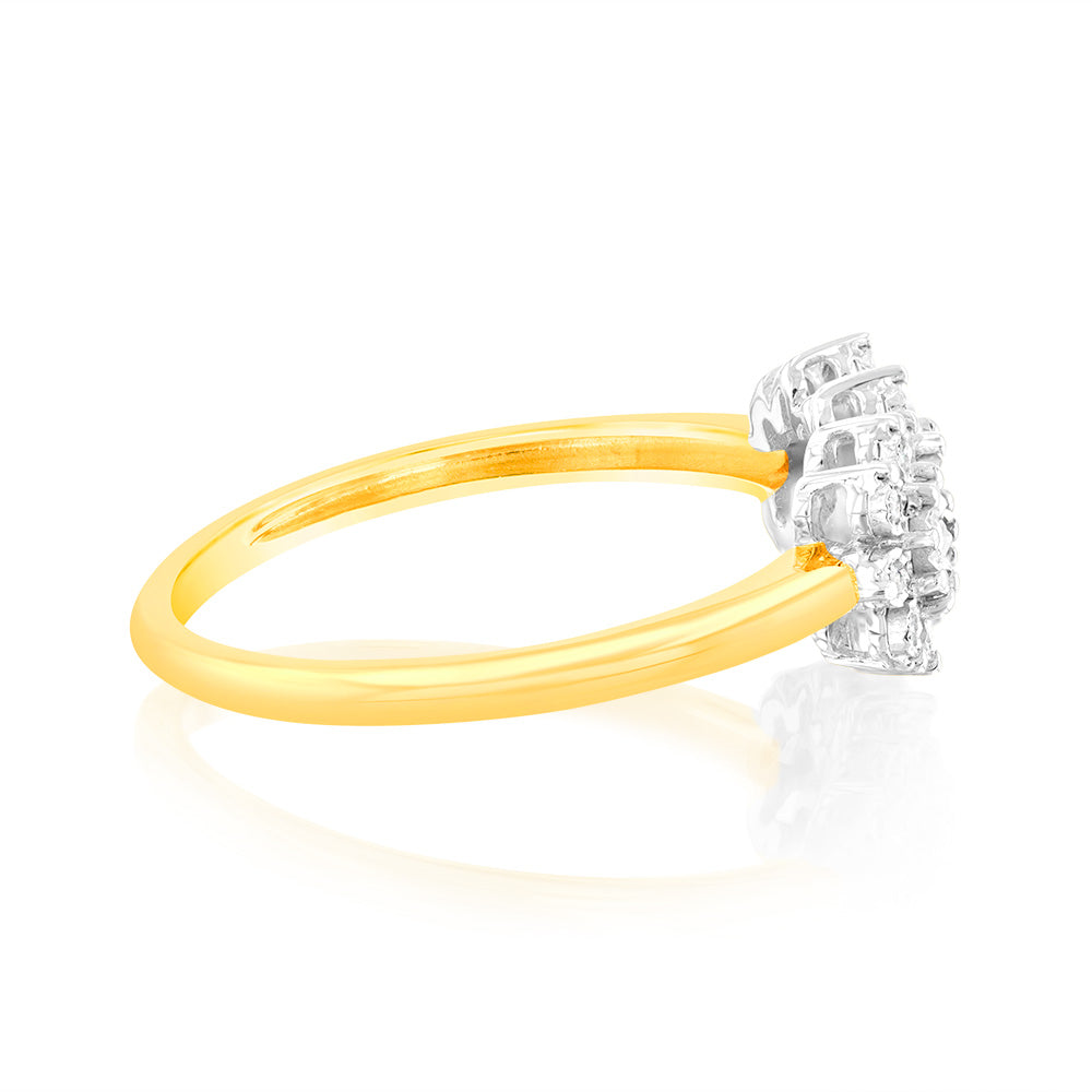 1/10 Carat Diamond Ring with 19 Round Brilliant Diamonds in 9ct Yellow Gold - Elegant Wedding Band, Anniversary Gift & Engagement Ring for Women