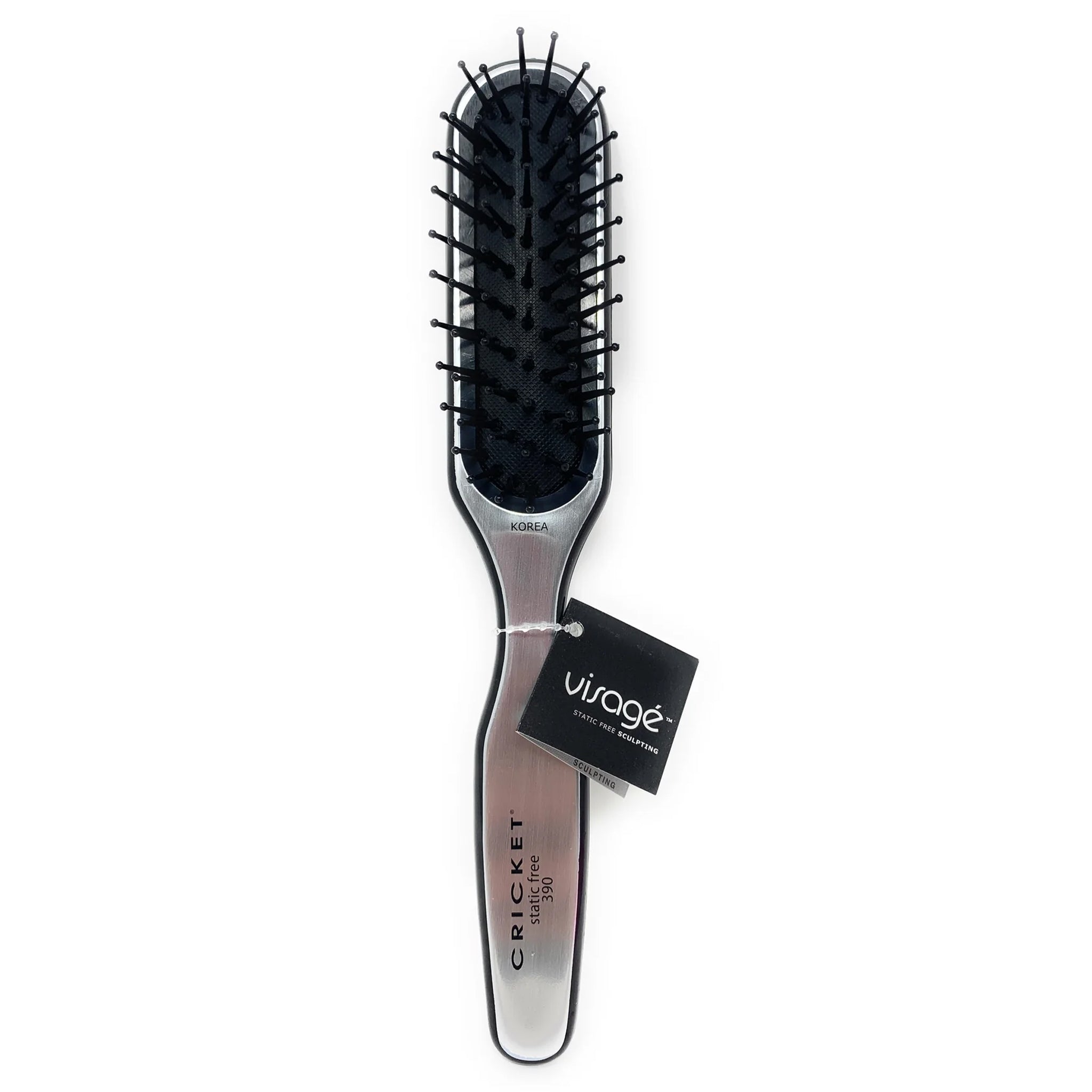 Static-Free Sculpting Cushioned Hair Brush for Men & Women - Cricket Visage #390 (Silver/Black) | Perfect for Styling, Detangling & Smoothing Hair at Home or Salon