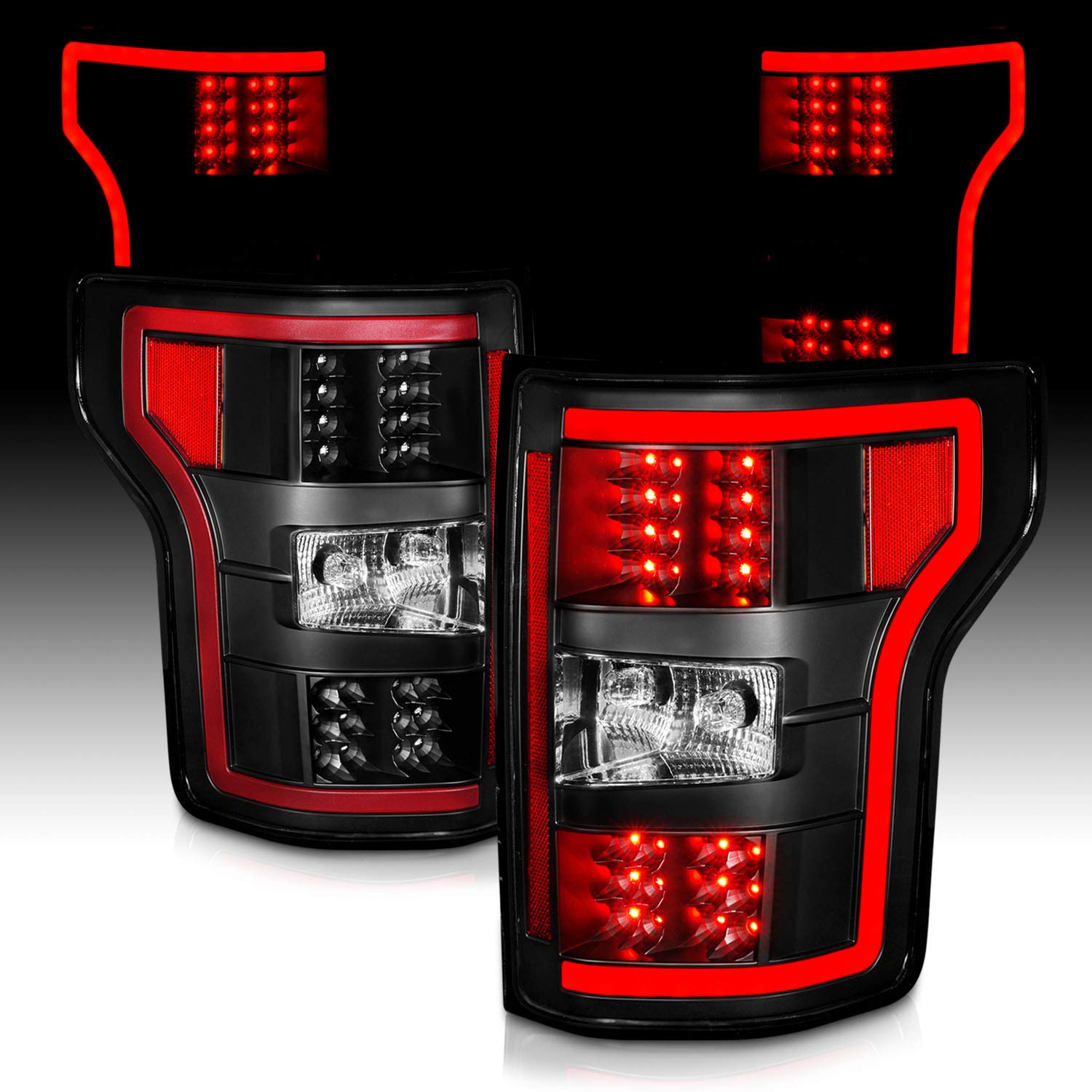 2018-2020 Ford F150 LED Tail Lights - AmeriLite LED Tube Light Bar Brake Lamps with Turn Signal Replacement Assembly Set (Driver & Passenger Side) - Perfect for Off-Roading, Night Driving & Truck Customization