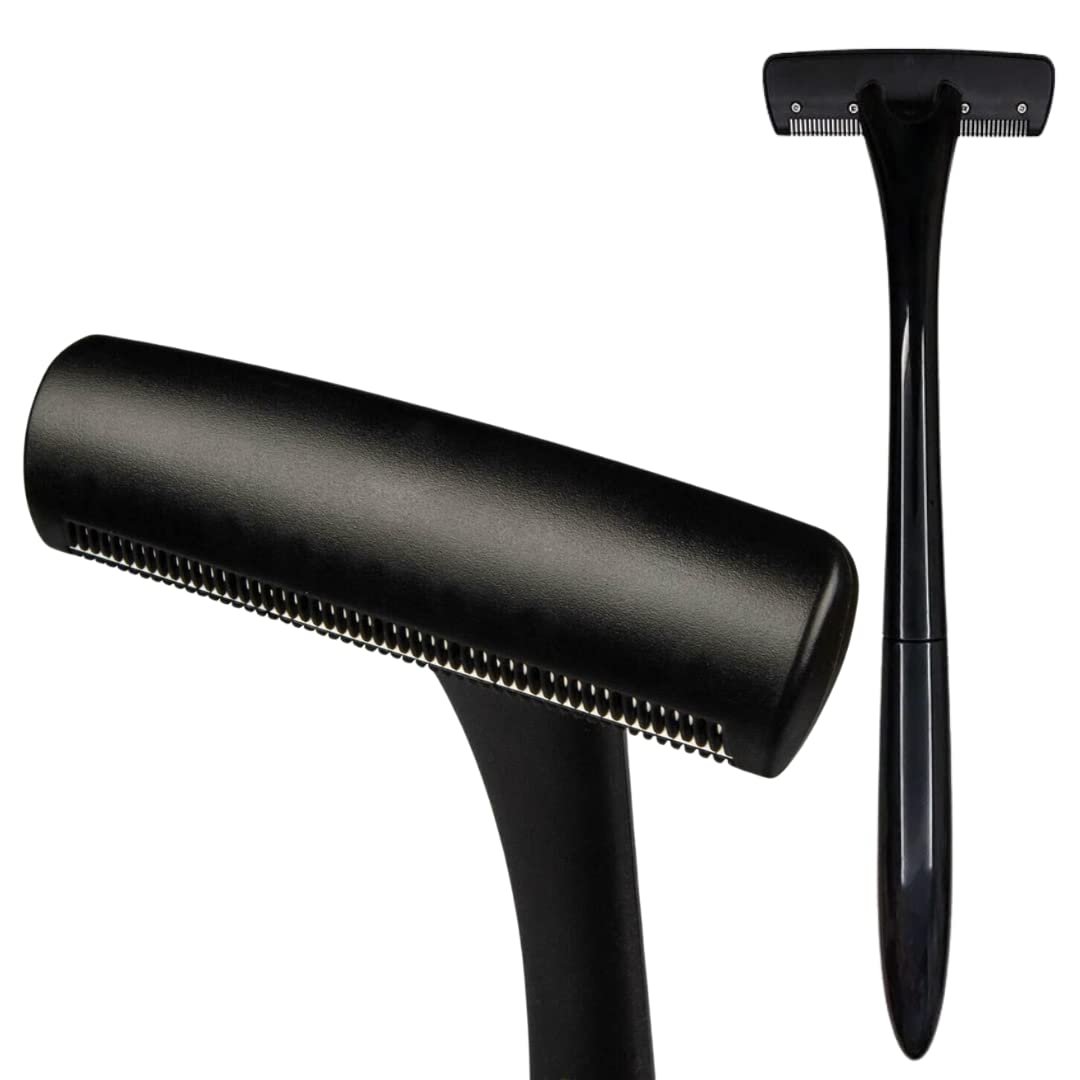 Men's Back Shaver - DIY Body Hair Remover with Curved Head & Long Handle, Replaceable Razors (25¢ Each) - Quick & Easy Back Hair Removal for Smooth Skin - Perfect for Home Use, Travel & Grooming Kits