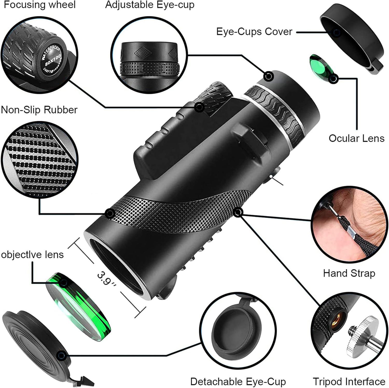 80x100 High Power Monocular Telescope for Adults - HD Smartphone Compatible for Stargazing, Hunting, Bird Watching | Perfect for Outdoor Activities, Travel, Camping & Hiking Adventures
