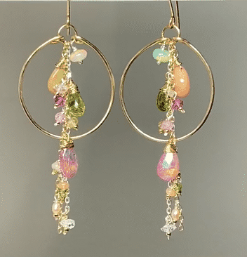 14K Gold Filled Hoop Earrings with Opal & Peridot Gemstone Dangles - Elegant Dangle Earrings for Women, Perfect for Weddings, Parties & Everyday Wear