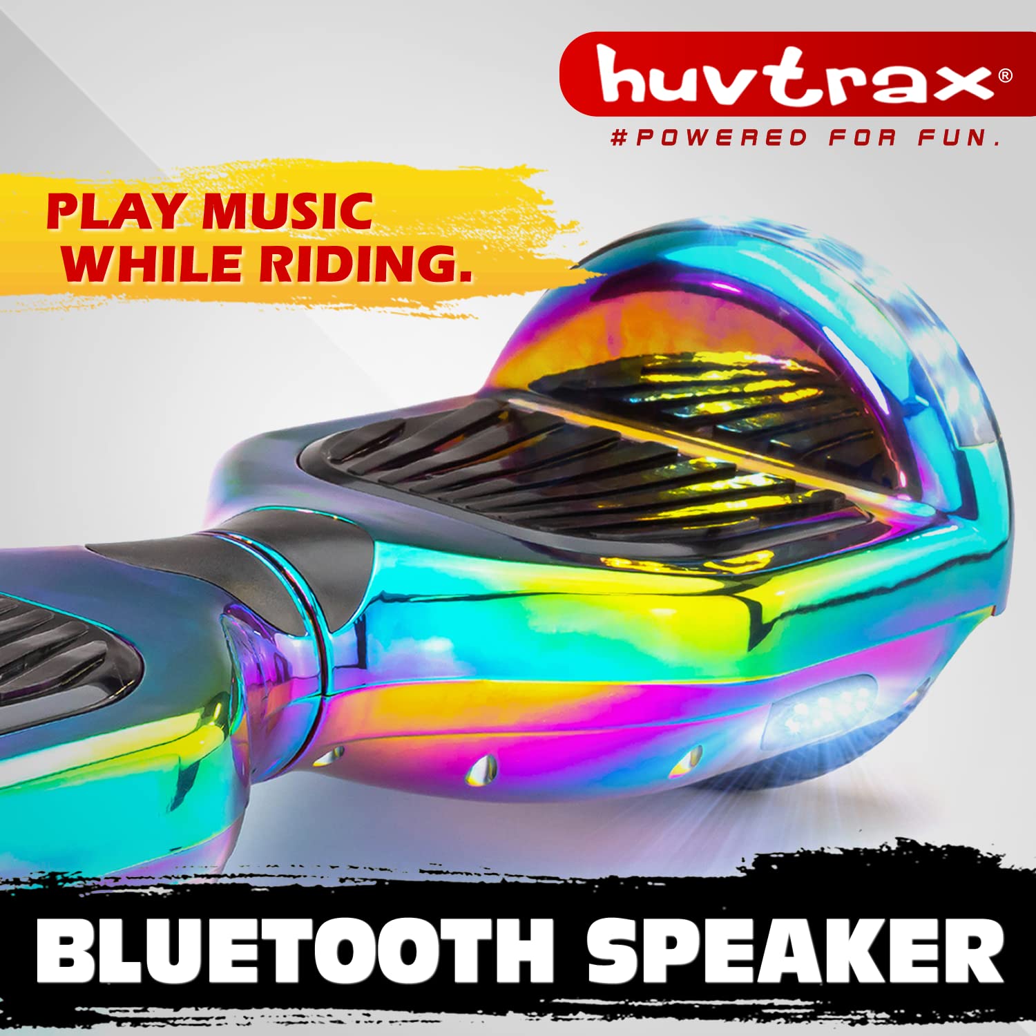 Rainbow Chrome Hoverboard - 2X Battery Life & Durable Aluminum Wheels for Kids & Adults (Up to 220lbs) | Bluetooth, LED Lights, Carrying Bag Included | Perfect for Commuting, Gifts & Outdoor Fun
