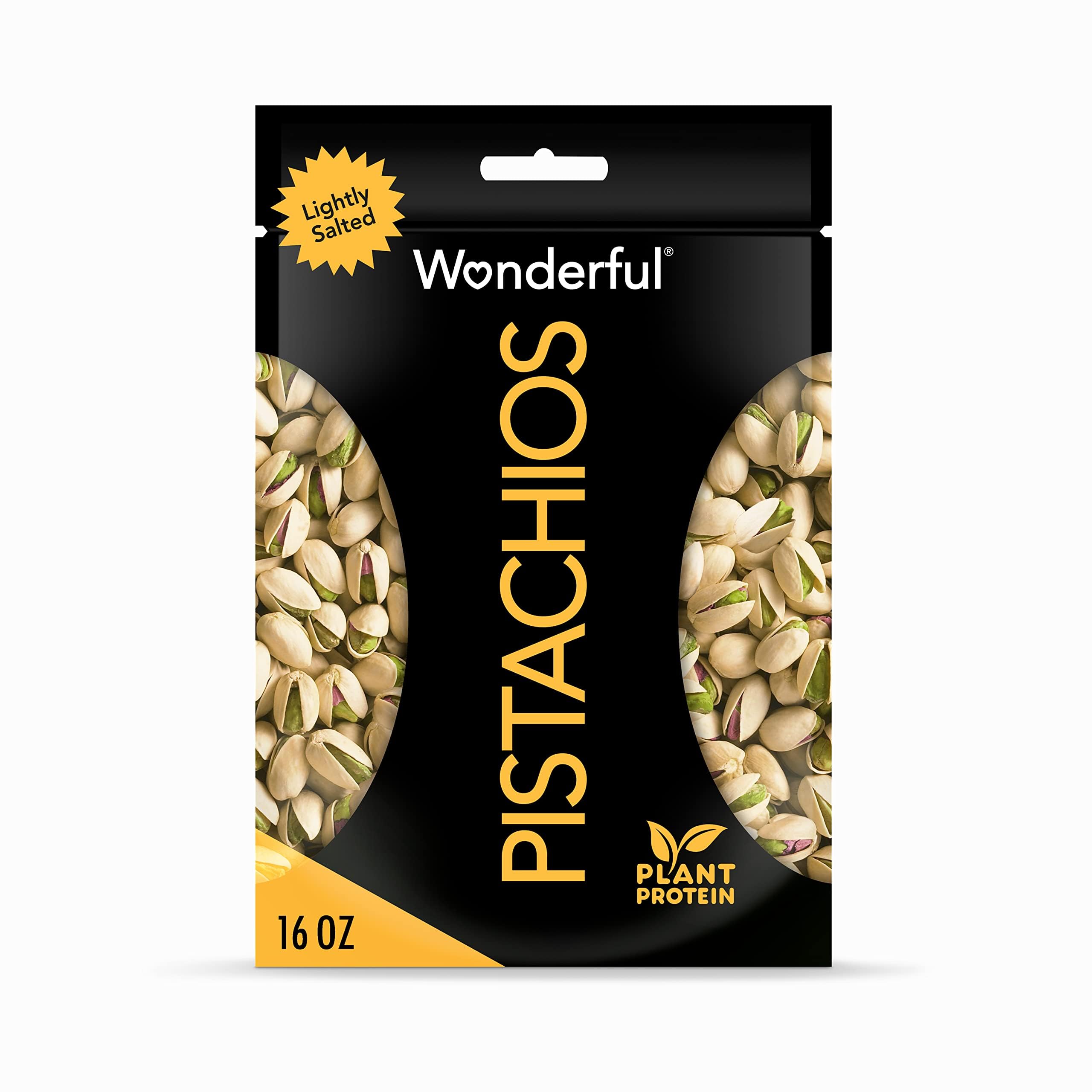 Wonderful Pistachios In Shell, Lightly Salted - 16oz Resealable Bag | High Protein, Gluten Free Healthy Snacks | Perfect for Office, Hiking & Movie Night Snacking