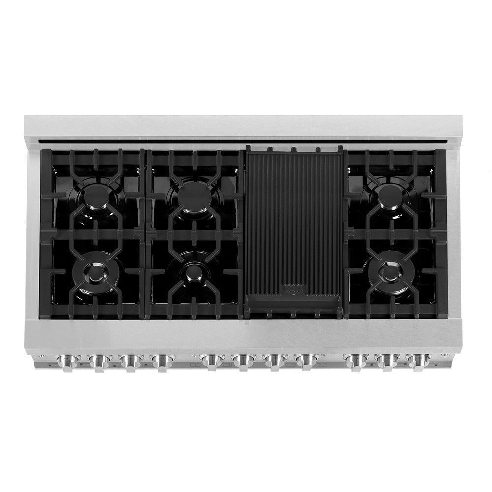 ZLINE 48-Inch 6.0 cu. ft. Dual Fuel Range with 7-Burner Gas Cooktop & 2 Electric Ovens - Satin Stainless Steel with Red Matte Doors (RAS RM 48) - Ideal for Professional Home Kitchens and Gourmet Cooking