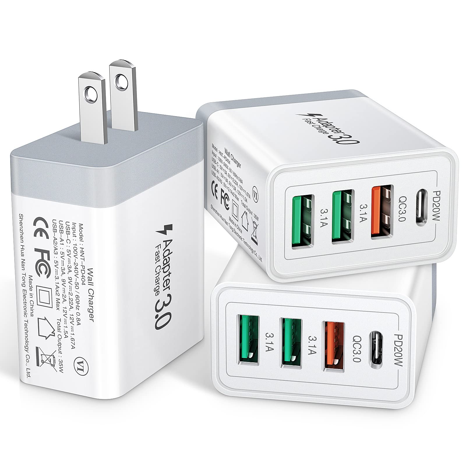 35W USB C Fast Charger Block 4-Port Wall Charger [3-Pack] - Compatible with iPhone 14/13/Pro Max, Samsung Galaxy S22/S21/S9, Google Pixel 6 & Tablets - White | Fast Charging for Home, Office & Travel
