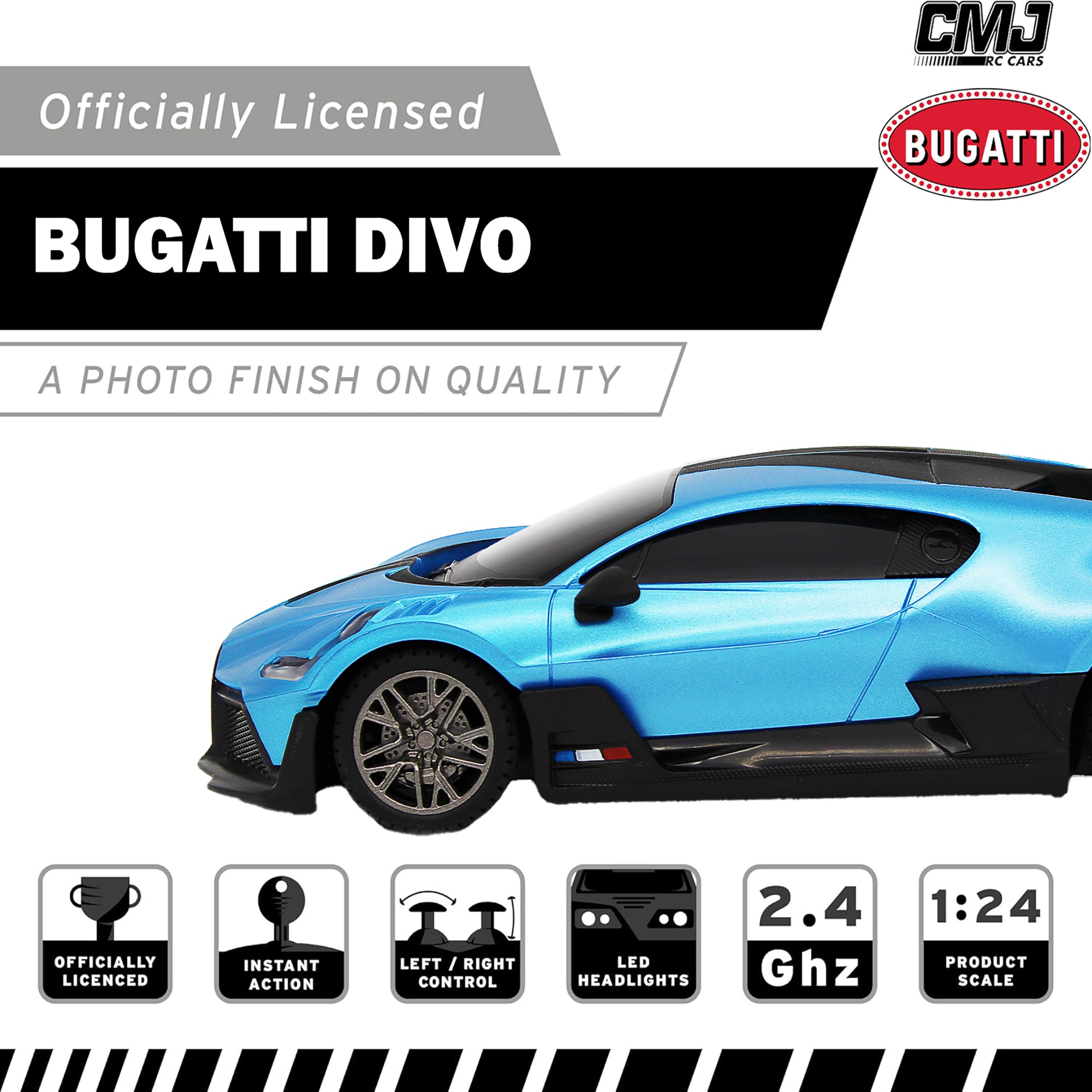 CMJ RC Cars Bugatti Divo 1:24 Scale Remote Control Vehicle - 2.4GHz High Speed Racing Car for Kids & Adults - Perfect for Indoor & Outdoor Play, Birthday Gifts, and Car Racing Competitions