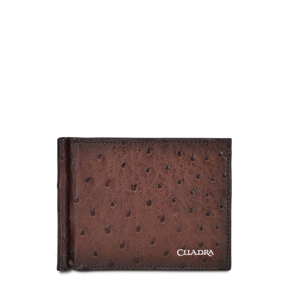 B3042A1 Men's Classic Full Quill Ostrich Leather Bi-Fold Wallet in Cuadra Brown Tobacco - Premium Slim Wallet for Everyday Carry & Business Use