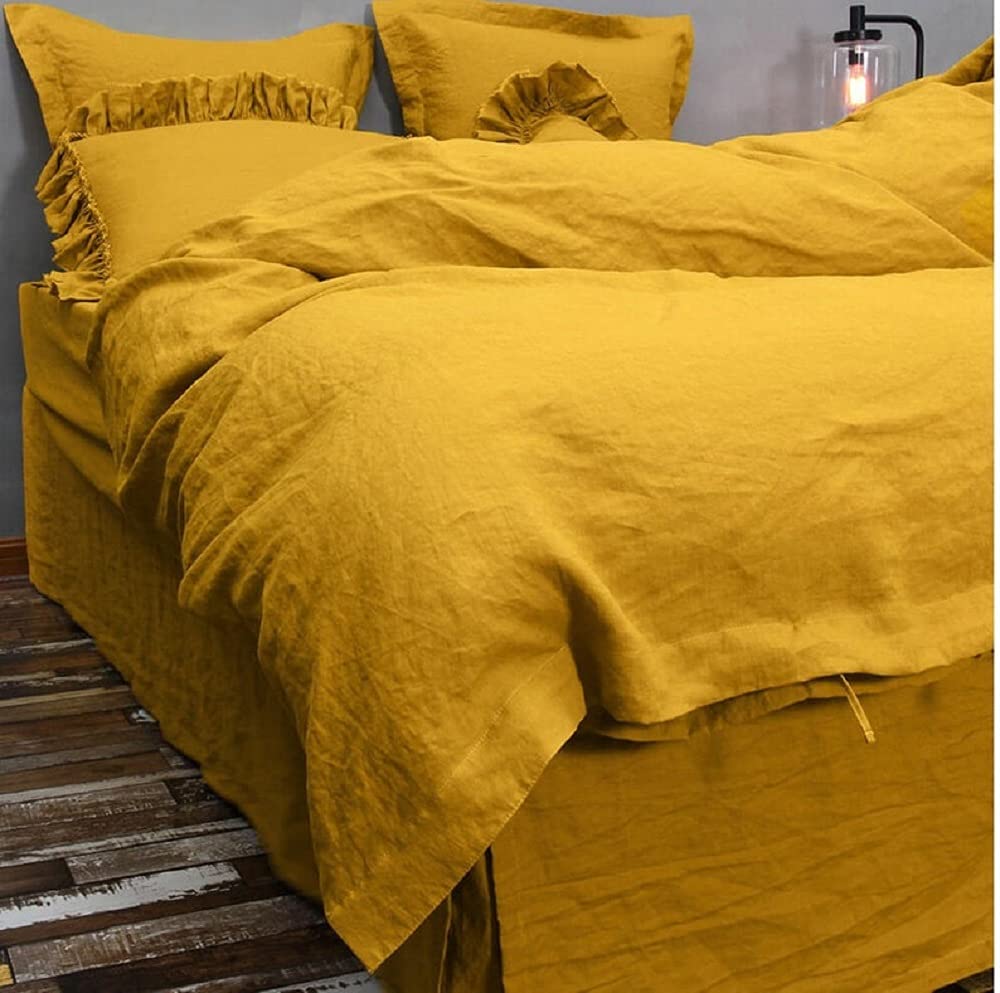 Yellow Washed Cotton Duvet Cover Set - Queen/King/Twin - Cozy Bedroom Upgrade