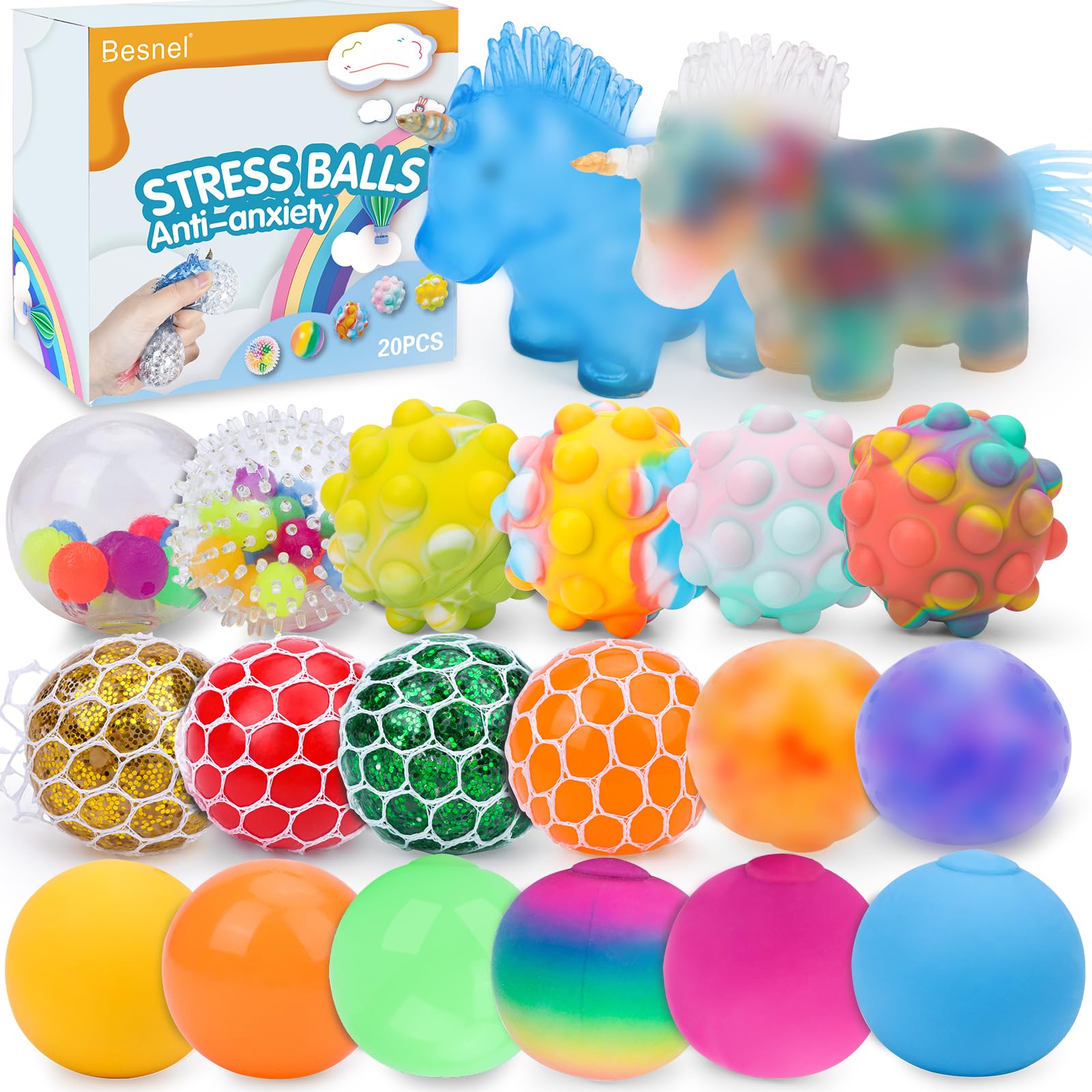 20 Pack Stress Relief Squishy Balls Set - Fidget Toys for Adults & Kids with Autism, ADHD, Hyperactivity | Anxiety Relief, Sensory Therapy, Office & Classroom Stress Relief
