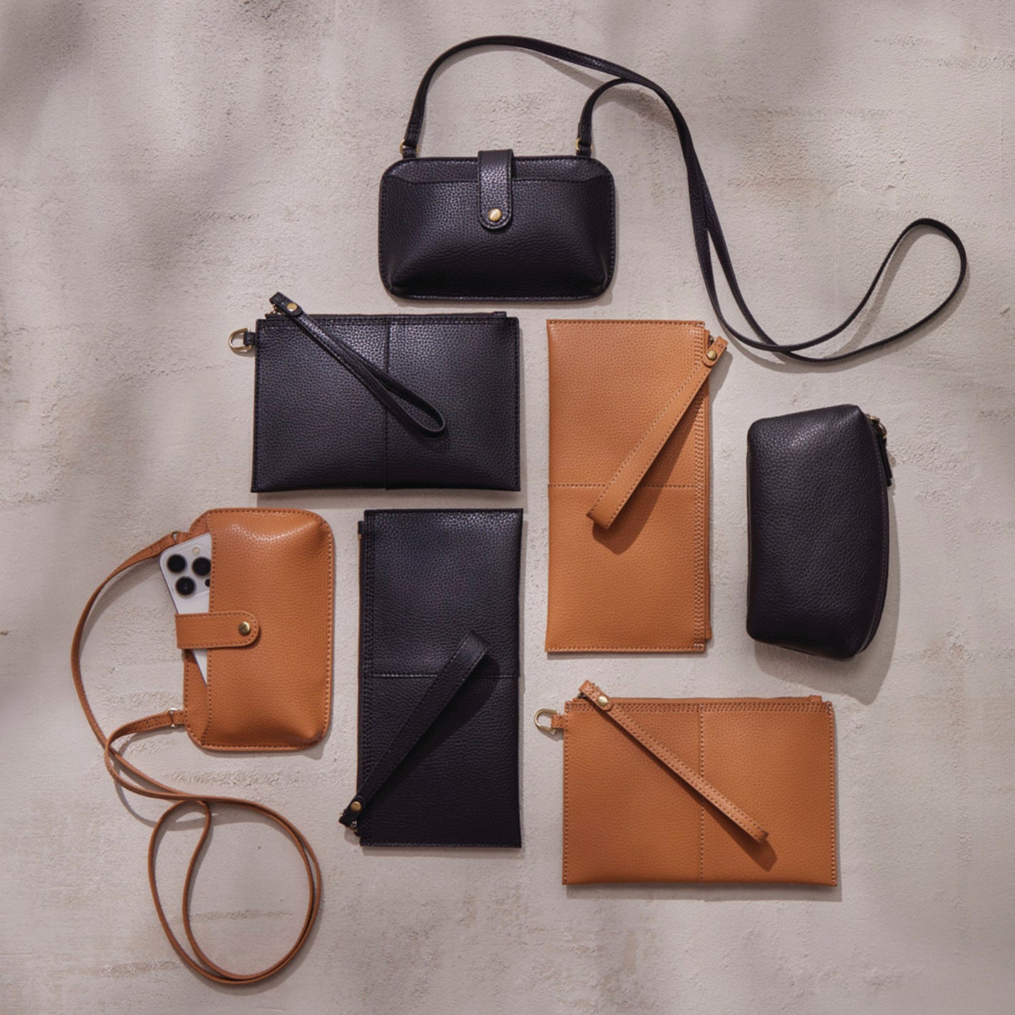 Vida Phone Crossbody Bag in Micro Pebbled Leather - Black | Small Leather Purse for Women | Perfect for Everyday Use, Travel & Shopping
