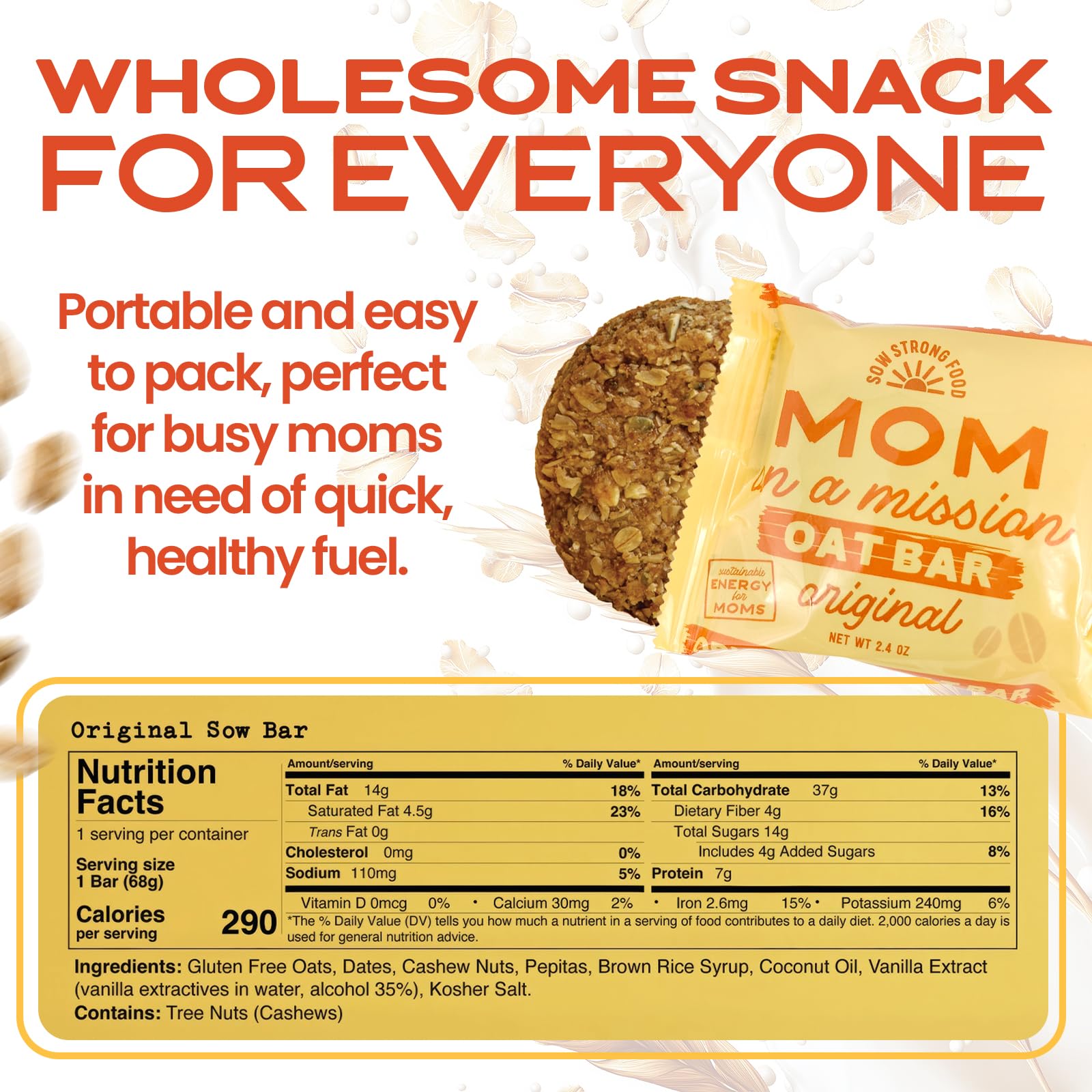SOW STRONG FOOD Original Oat Protein Bar (12-Pack) - Gluten Free, Vegan, Keto-Friendly Healthy Snacks for Adults & Kids - Perfect for Breakfast, School Lunches, Workout Fuel & On-the-Go Nutrition