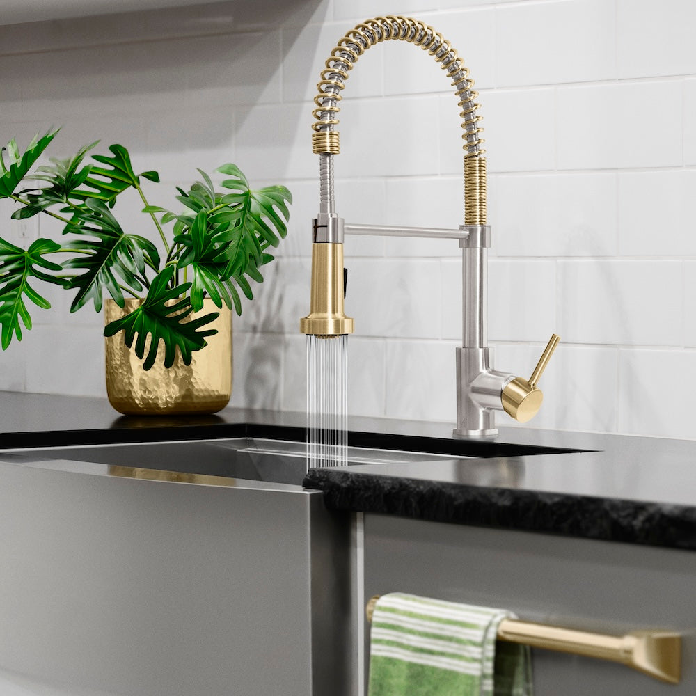 ZLINE Autograph Edition Apollo Pull Down Spring Single Handle Kitchen Faucet in Brushed Nickel & Champagne Bronze - Modern High Arc Design for Easy Dishwashing & Food Prep (APL KF ZBNCB)