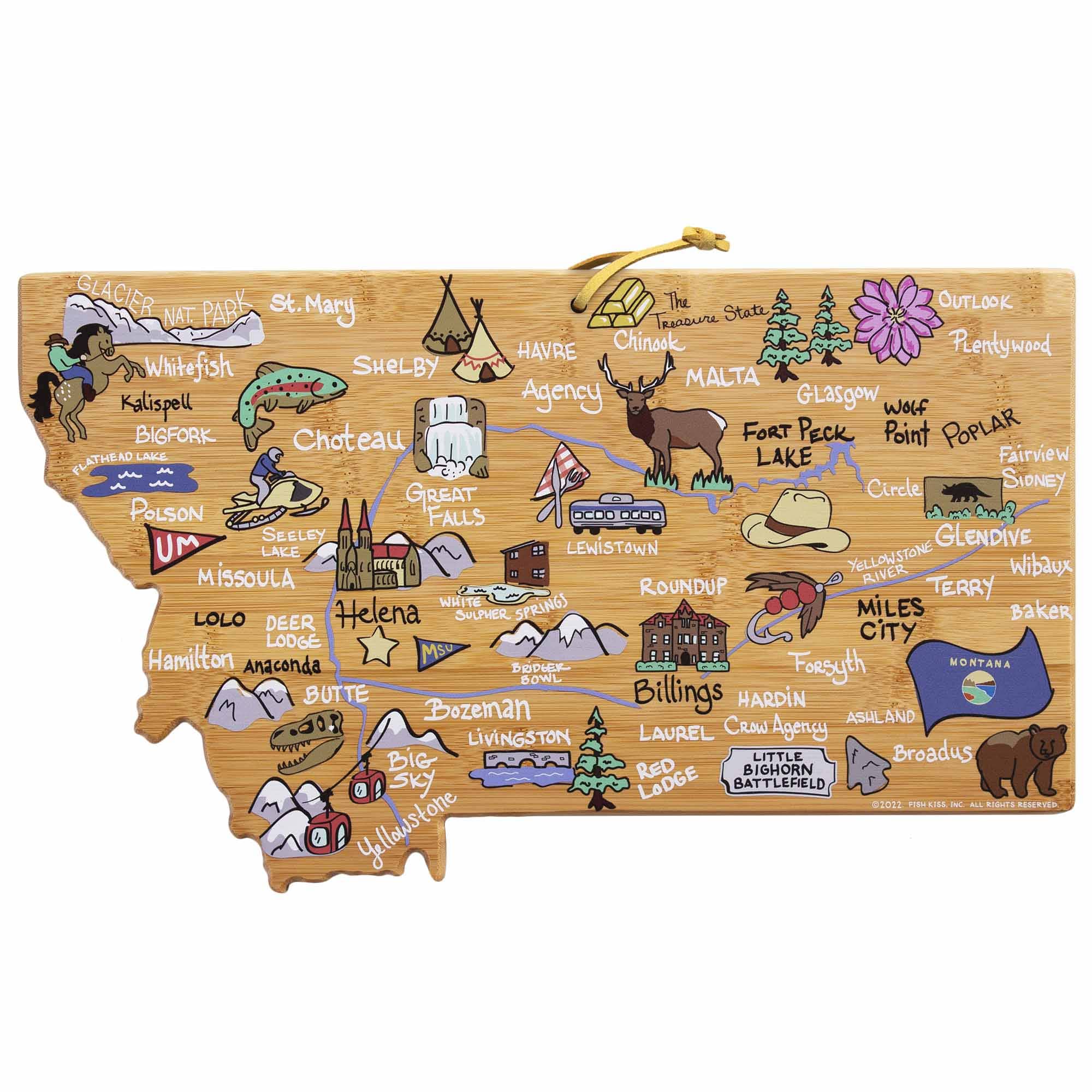 Premium Montana Wood Cutting Board with Fish Kiss™ Artwork - Durable Kitchen Essential for Chopping, Serving & Decor