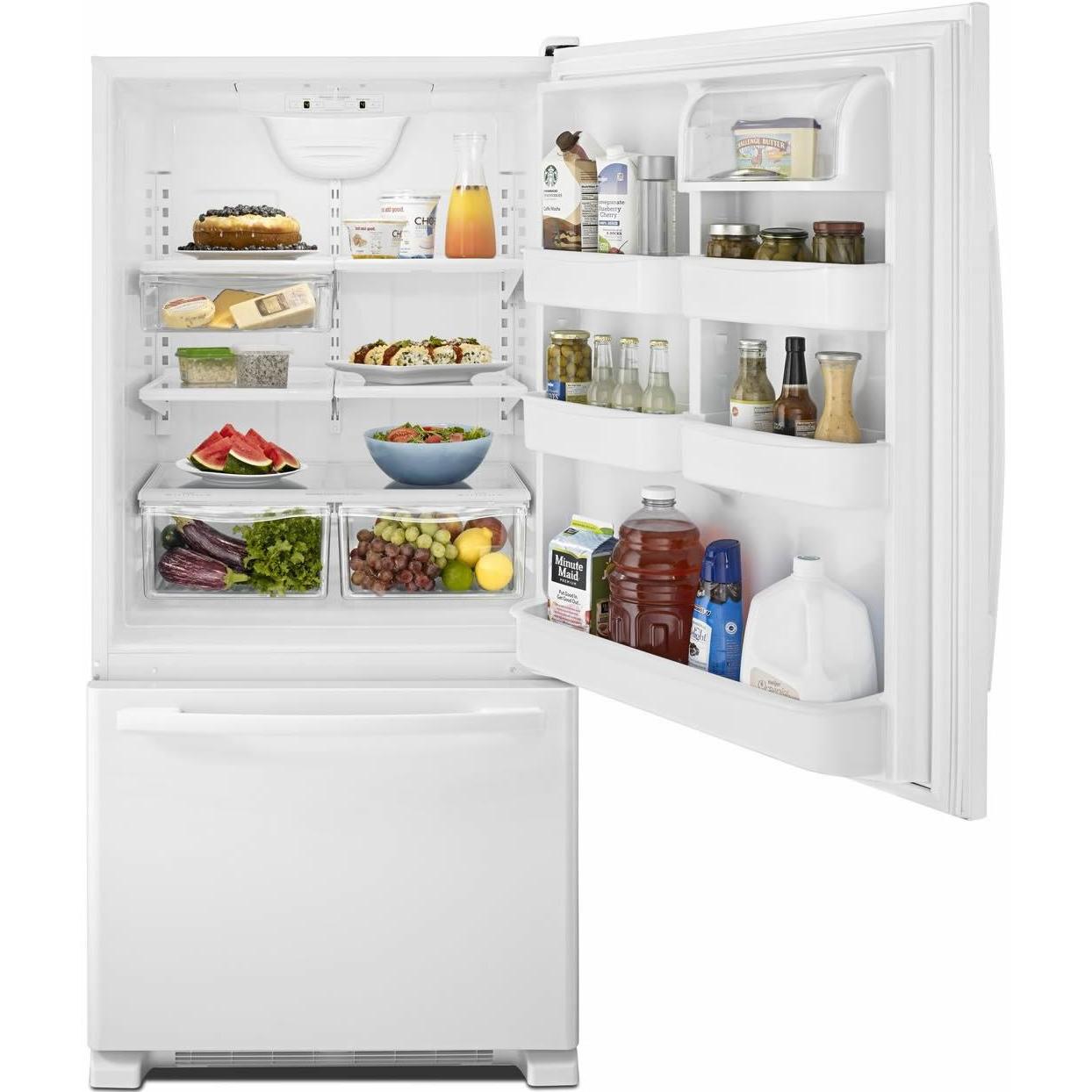Amana 33-Inch 22 cu.ft. Bottom Freezer Refrigerator ABB2224BRW - Energy Efficient Stainless Steel Kitchen Appliance for Modern Homes & Small Spaces
