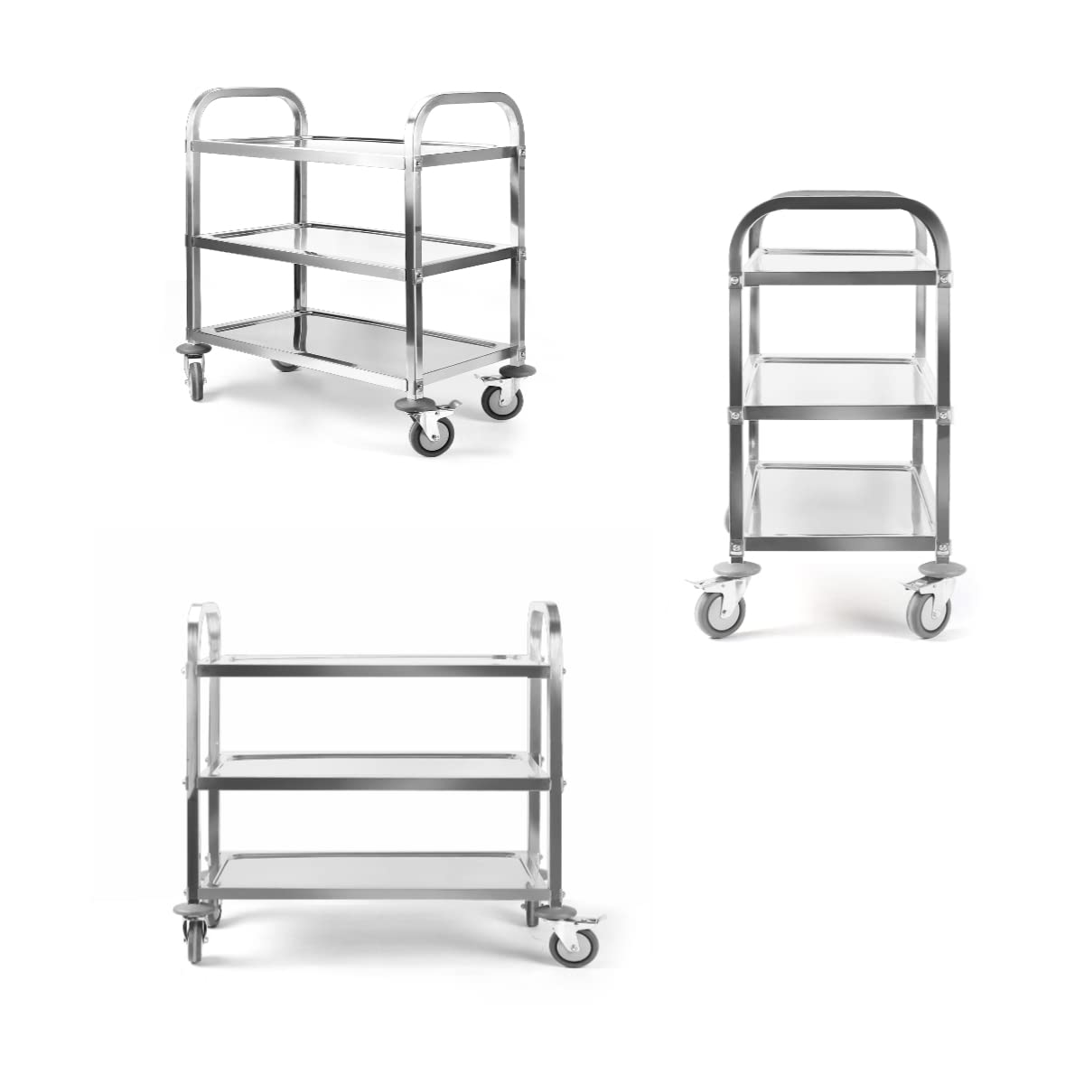 3-Tier Stainless Steel Utility Cart with Wheels - 37.4