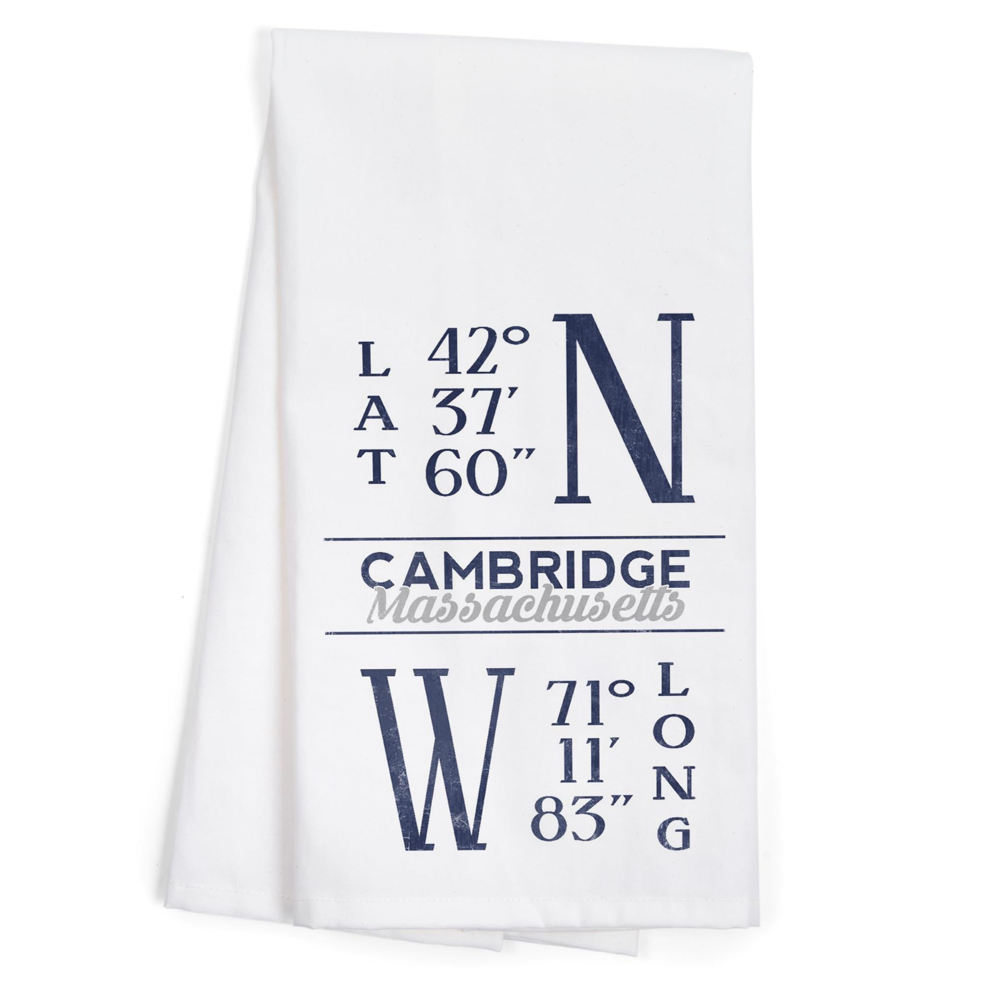 Lantern Press Cambridge Massachusetts Latitude & Longitude Blue Cotton Tea Towel - 100% Cotton Decorative Hand Towel for Kitchen, Home Decor & Gifts - Perfect for Drying Dishes, Wall Art & Housewarming