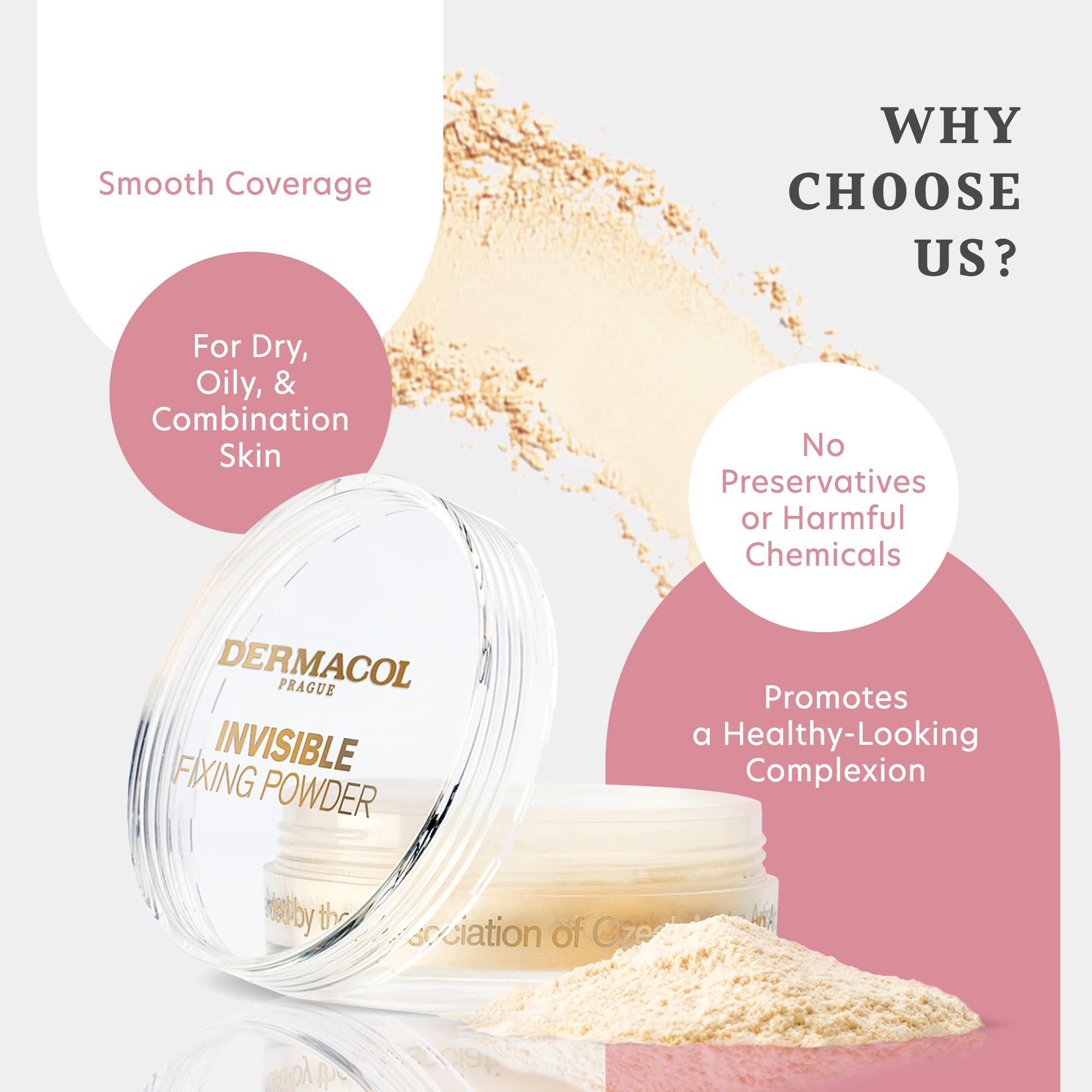 Dermacol Invisible Fixing Face Powder - Translucent Setting Powder for Oily & All Skin Types | Matte Loose Makeup Powder with Puff, Fragrance-Free, Lightweight 13.5g | Perfect for Long-Lasting Makeup, Oil Control & Shine Reduction