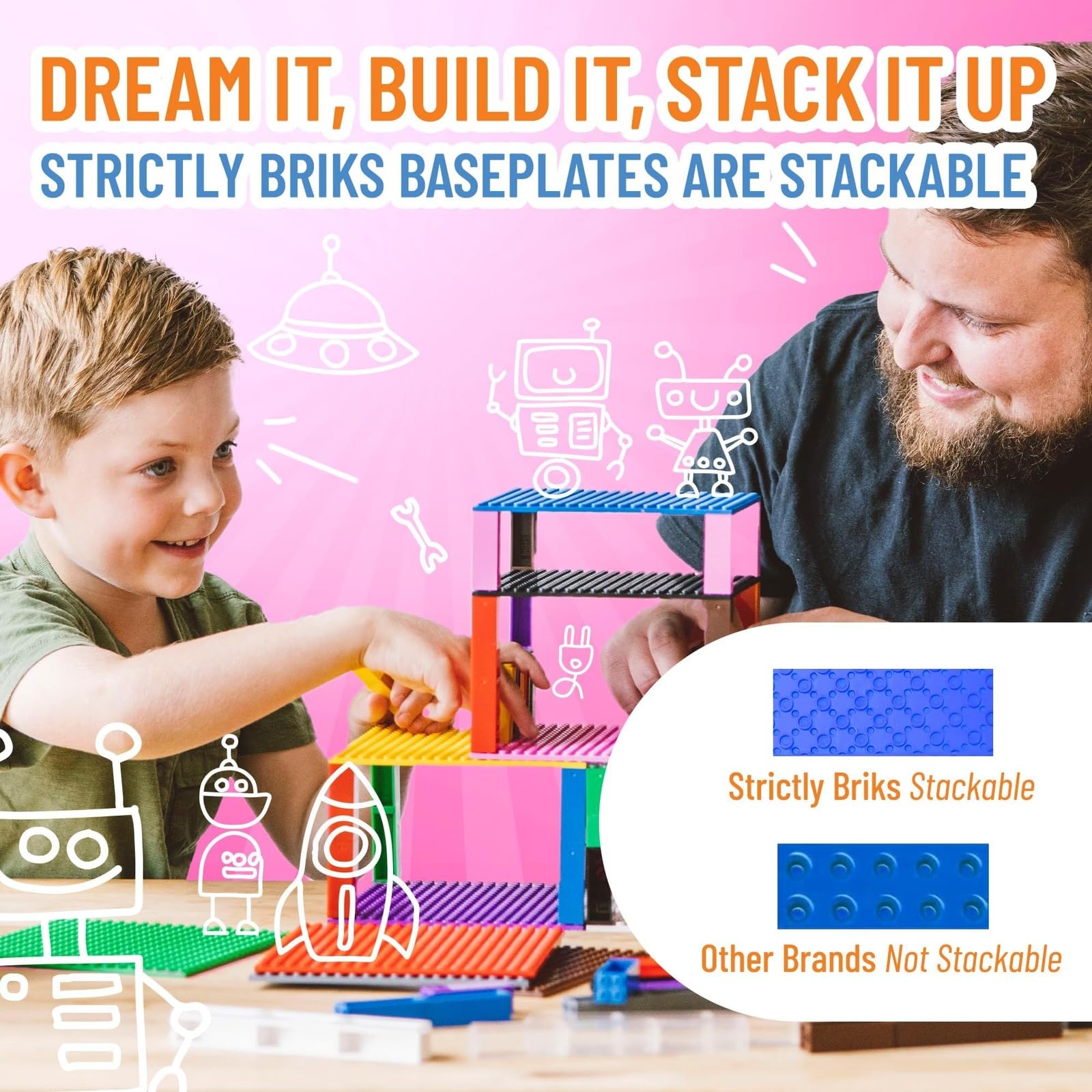 Strictly Briks Large 10x10 Inch Blue Baseplate - 100% Lego Compatible Stackable Building Plate for Tables, Mats & Creative Play | Perfect for Kids' Rooms, Classrooms & DIY Projects