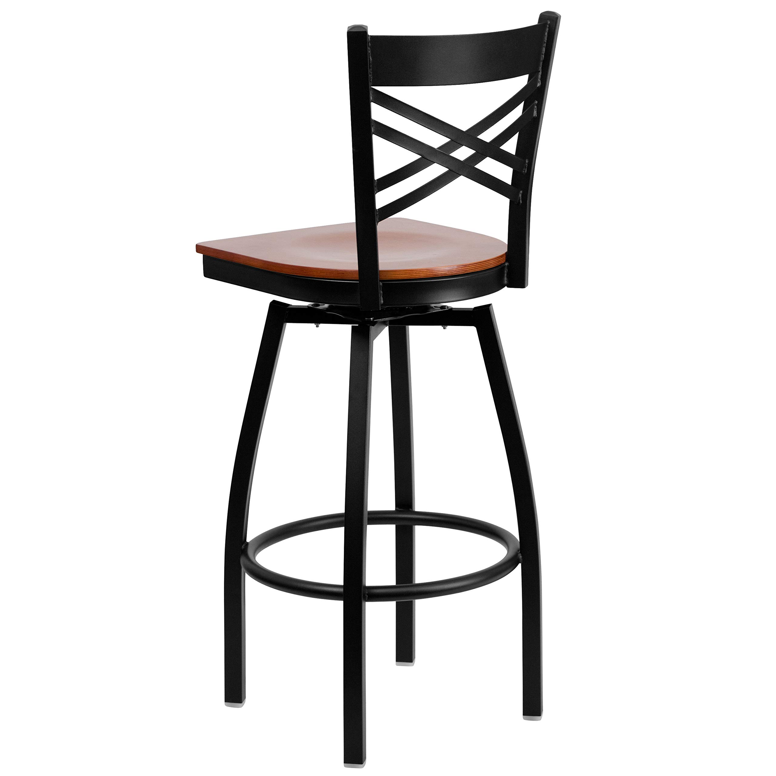 2 Pack Black X-Back Swivel Metal Barstools with Cherry Wood Seat - Modern Kitchen Island & Bar Counter Stools for Home & Restaurant Use