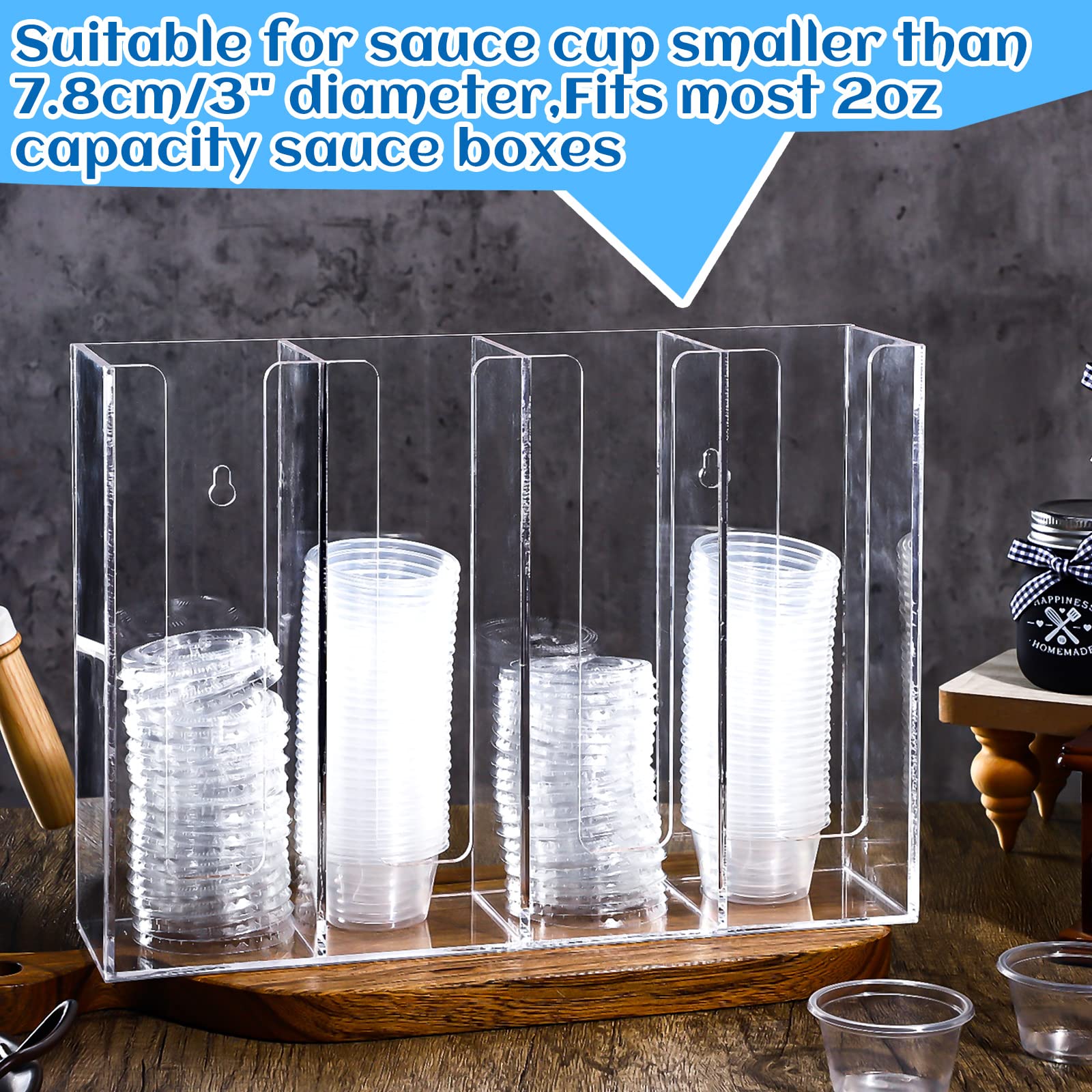 **Acrylic Cup Lid Organizer - 4 Compartment Sauce Cup Dispenser for Countertop or Wall Mount | Plastic Lids Storage Holder | Restaurant & Kitchen Supplies (Clear) | Perfect for Party, Home & Commercial Use**