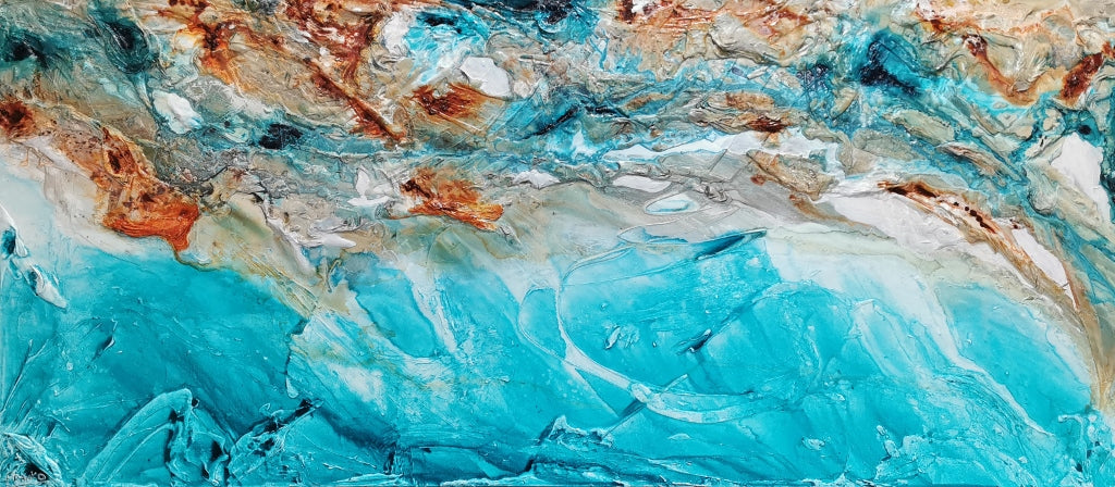 270cm x 120cm Turquoise Cream Textured Abstract Canvas Painting - Crushed Southern Ice Design - Modern Wall Art for Living Room, Bedroom & Office Decor