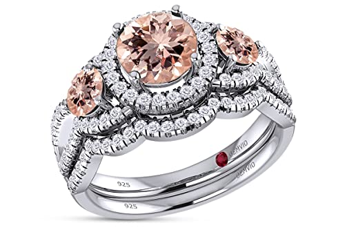 Natural Morganite White Gold Over Silver