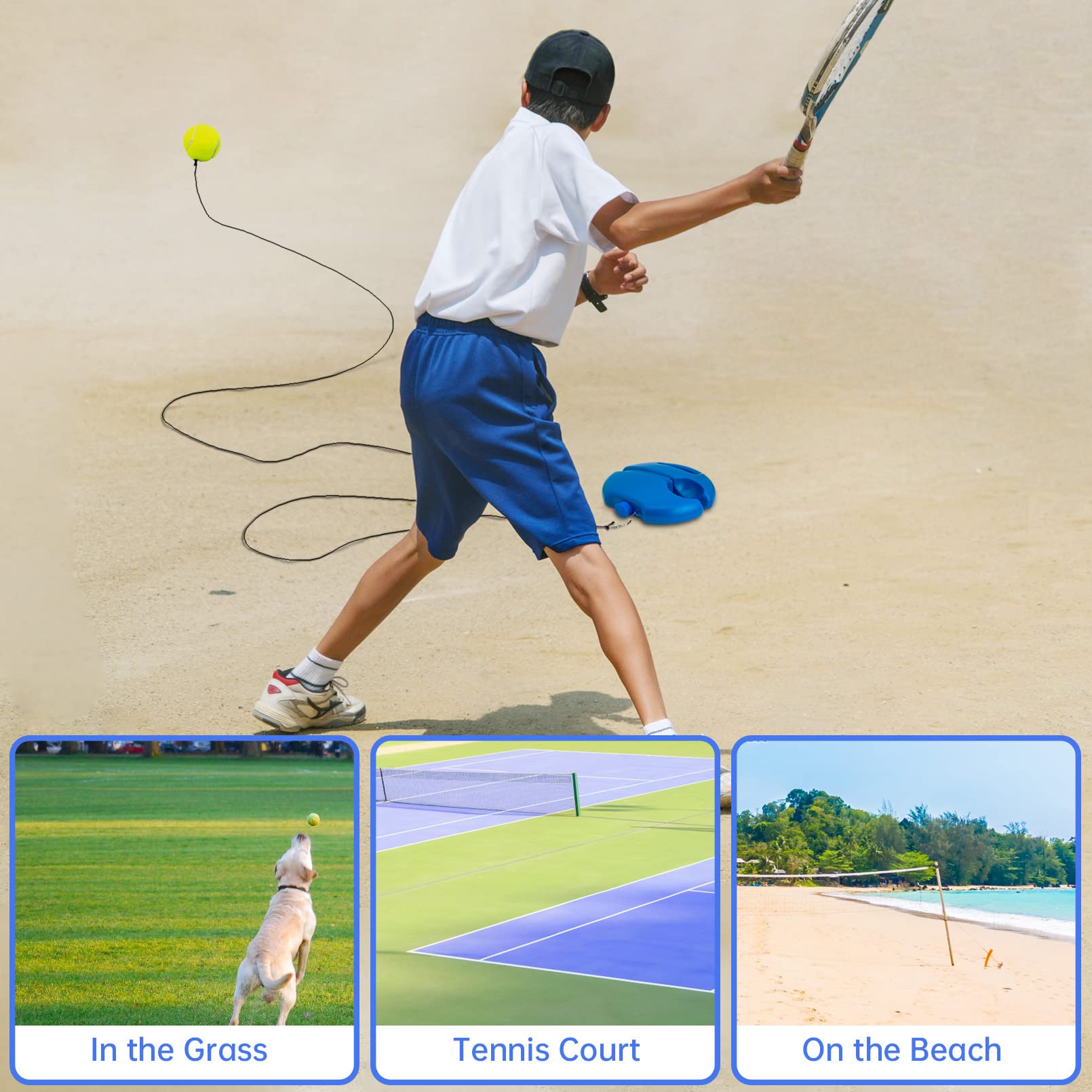 CHEGIF Tennis Trainer Rebound Ball - Solo Practice Equipment with 2 String Balls | Portable Tennis Rebounder for Beginners & Kids | Perfect for Backyard, Park & Indoor Training