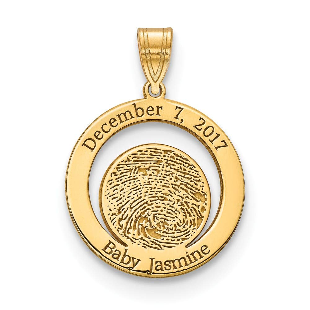 10k Solid Yellow Gold Baby Fingerprint & Birth Date Charm Pendant - Personalized Keepsake Jewelry for Newborn Gifts, Christening, Baptism & Baby Shower Presents